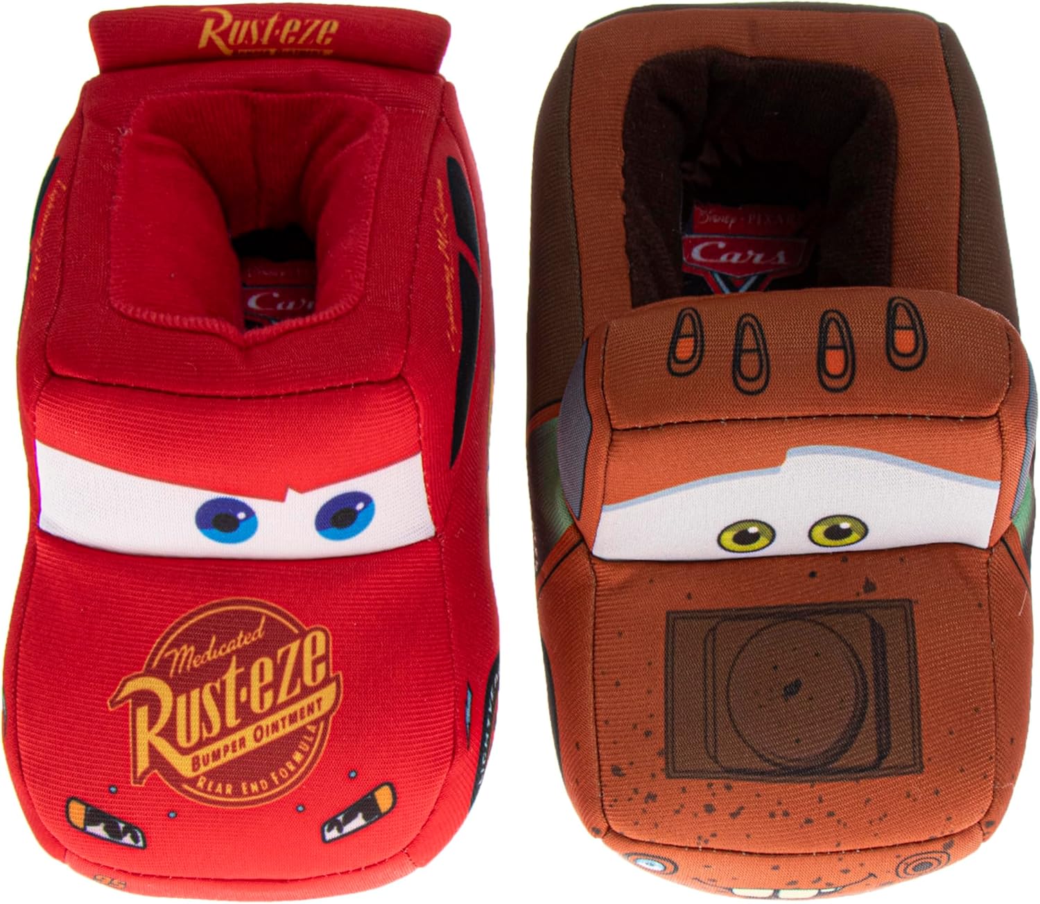 Disney Cars Slippers for Boys Lightning McQueen and Tow Mater Slipper Fuzzy House Sandals For Toddler to Little Kids 11-12 Little Kid Red/Brown