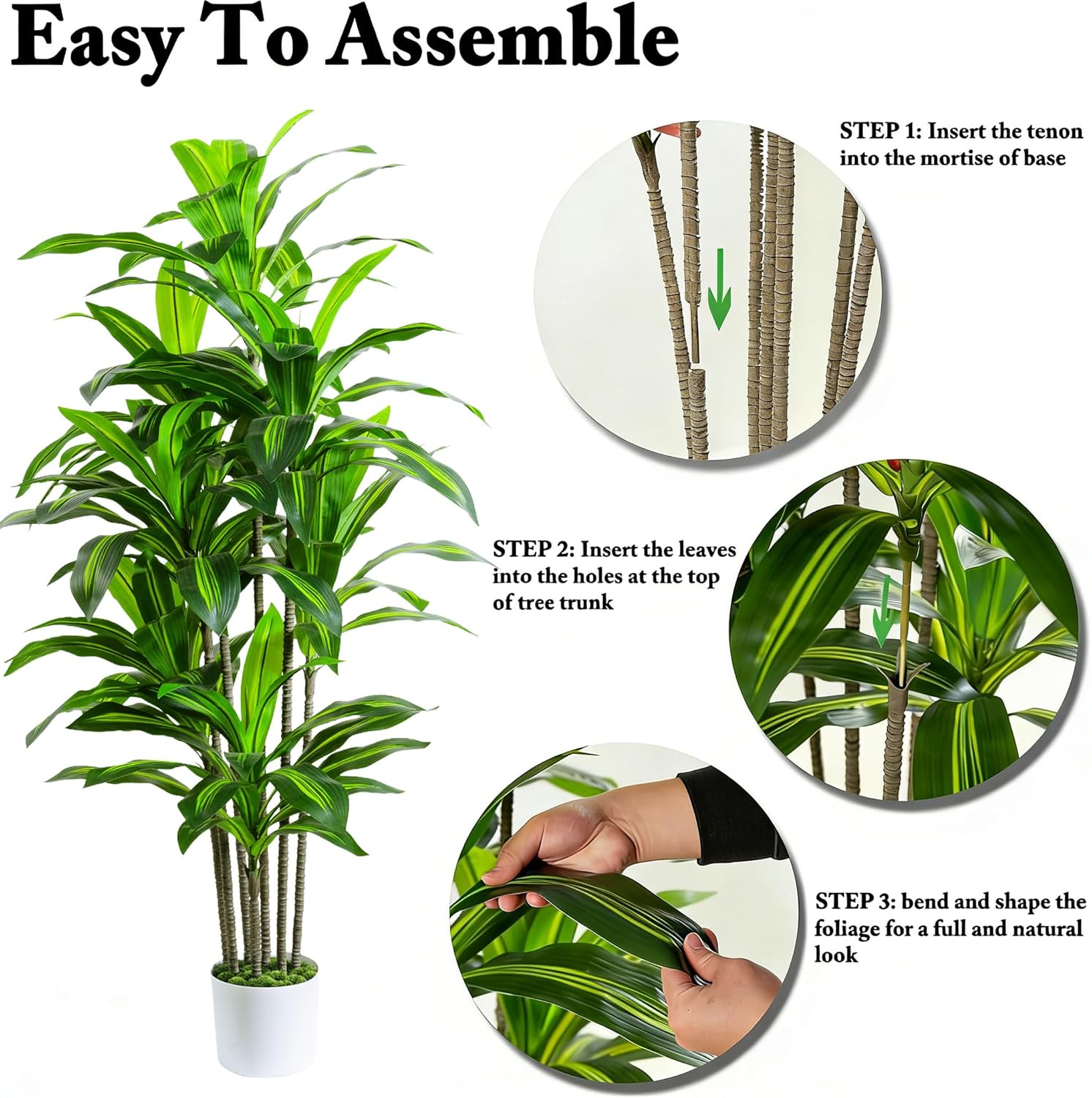 Artificial Dracaena Fake Tree 6FT, White High Pot Artificial Plants Indoor&Outdoor, Fake Plants for Office/Home/Living Room Potted Decoration - Image 4