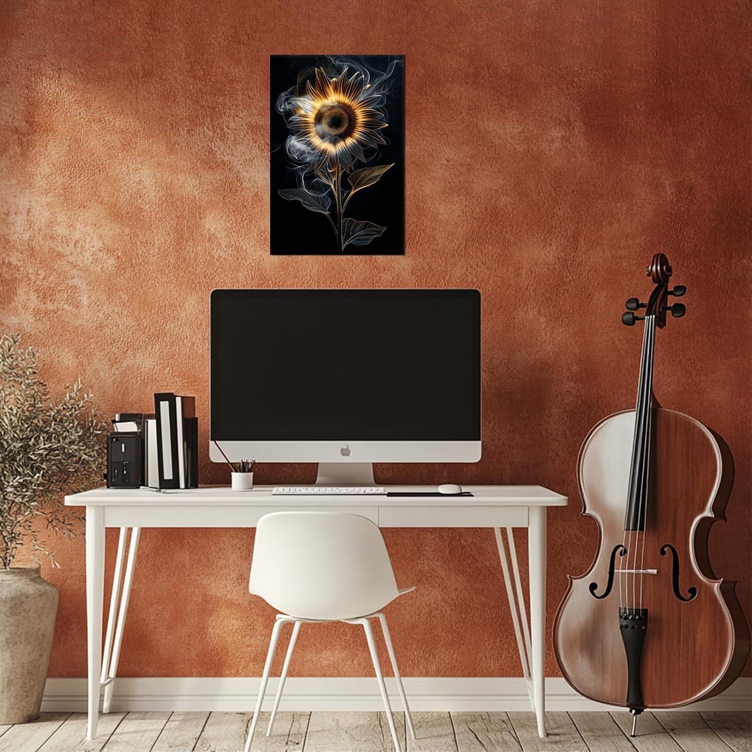 PLIDAAYO Abstract Flower Wall Art Black and Gloden Sunflower Canvas Print Painting Modern Abstract Floral Poster Picture for Living Room Bedroom Bathroom Home Decor(Flo-01,12"x18")