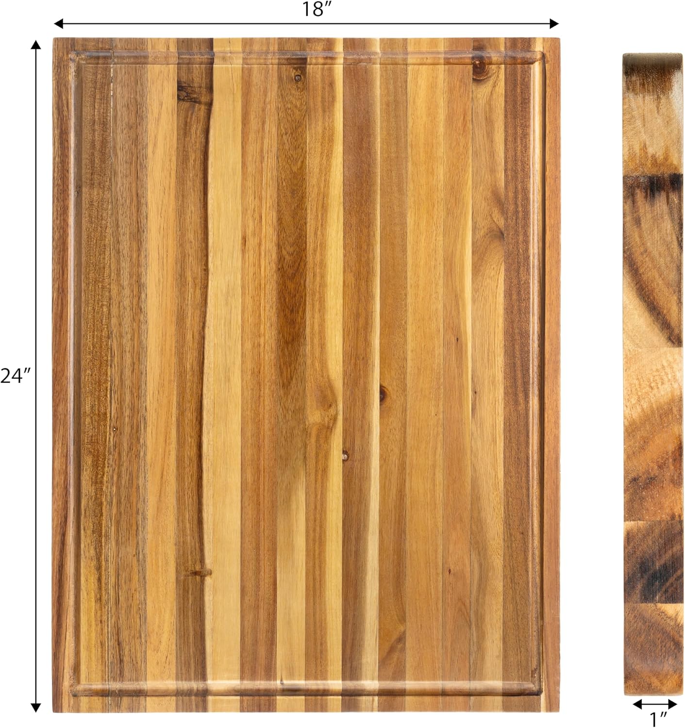 happimess CUT1000A Eldridge Extra Large 24 in. W x 18 in. D Handcrafted Acacia Wood Grain Thick Reversible Cutting Board with Juice Grooves, Natural