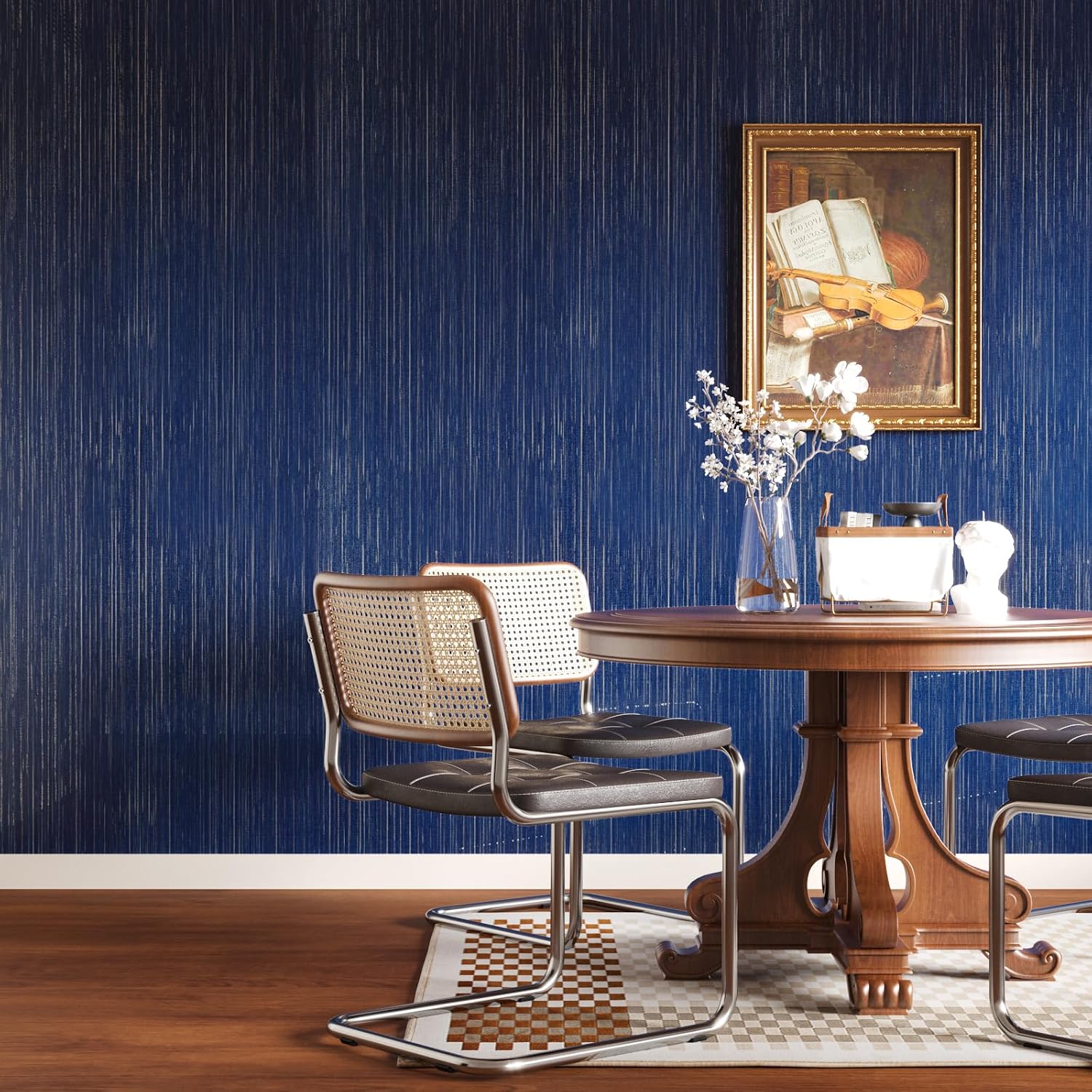 VaryStyle Grasscloth Wallpaper Textured Fabric Contact Paper Navy Blue/Sliver Linen Peel and Stick Wallpaper Self Adhesive Removable Vinyl Stick on Wall Paper for Kitchen Bedroom Cabinets 15.7"x118"