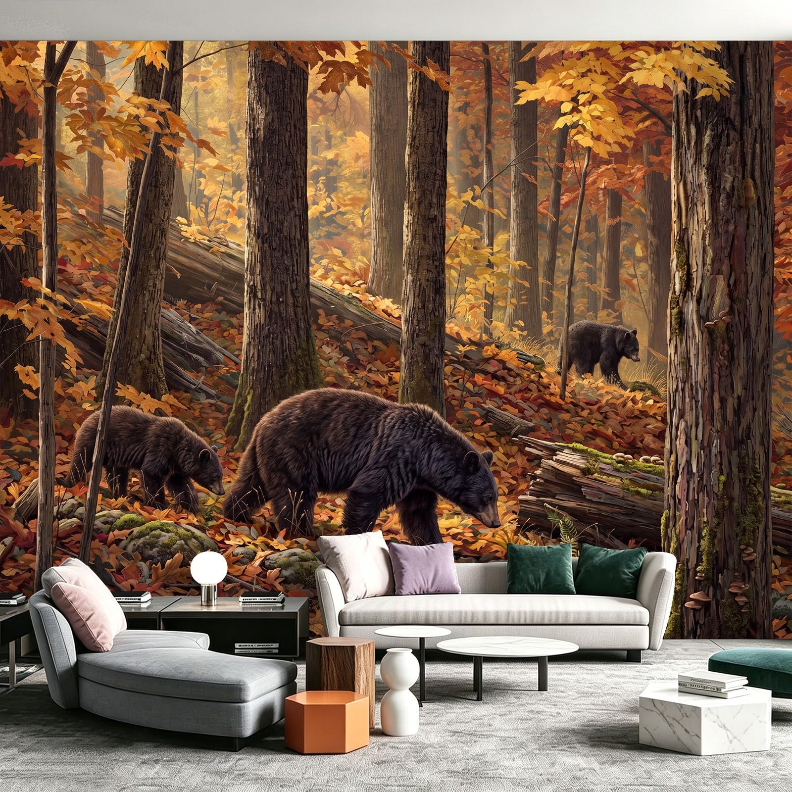 Carta da parati fotografica in tessuto non tessuto, natura, paesaggio, animali, foresta, orso, per soggiorno, camera da letto, carta da parati moderna effetto 3D, decorazione da parete, 300 x 210 cm
