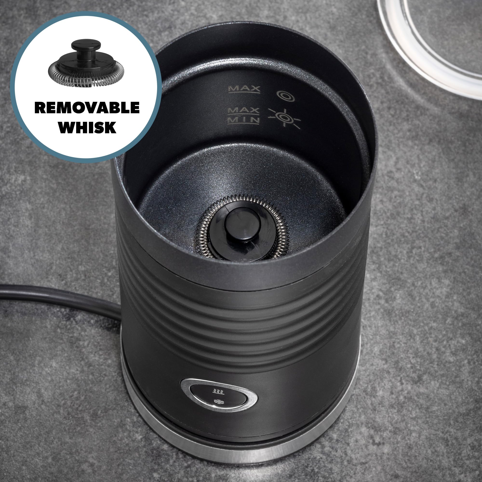 Daewoo Espumador de leche eléctrico para leche fría y caliente, 4 ajustes de leche, fácil de limpiar, diseño compacto y elegante, color negro
