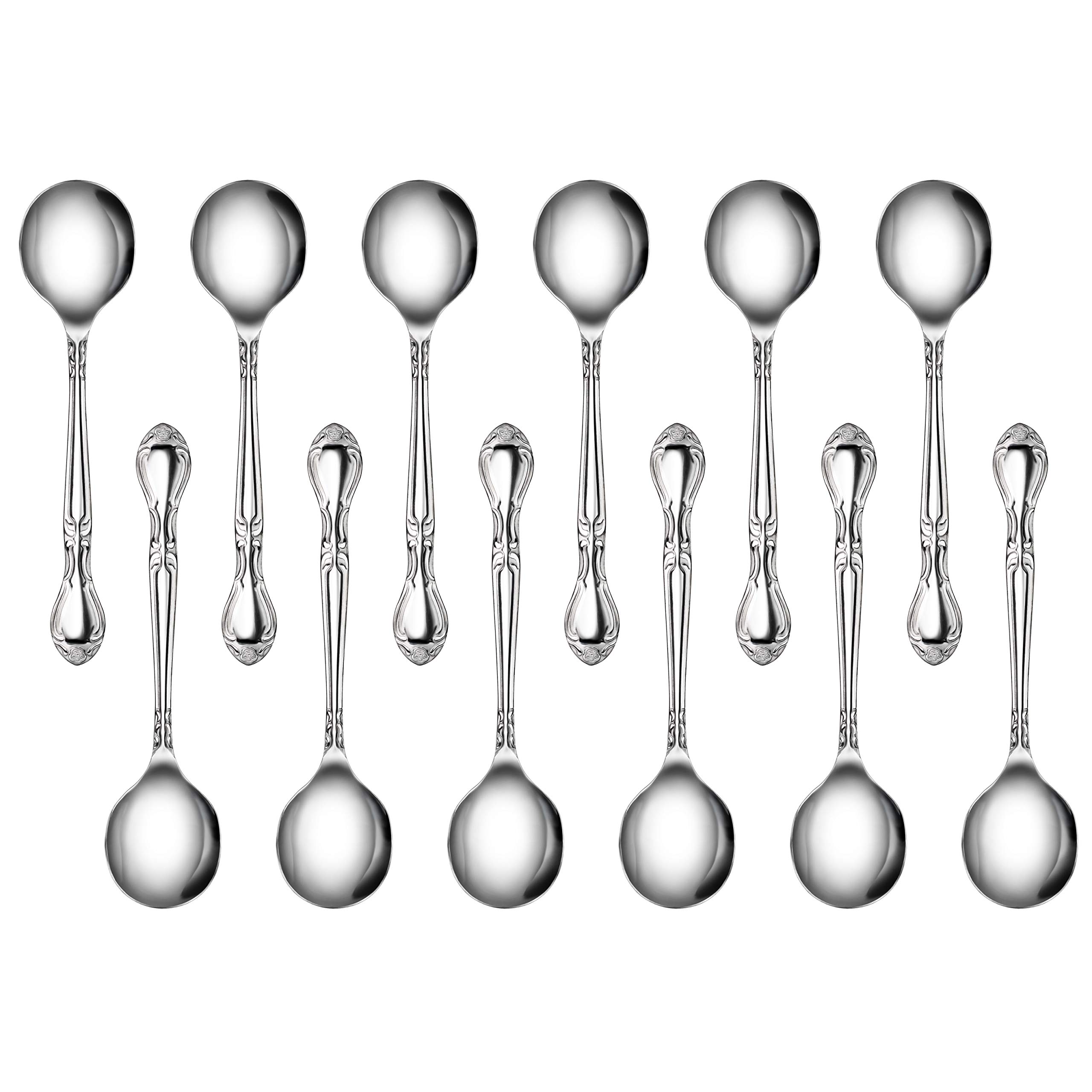 New Star Foodservice58741 Stainless Steel Rose Pattern Bouillon Spoon, 6.1-Inch, Set of 12…