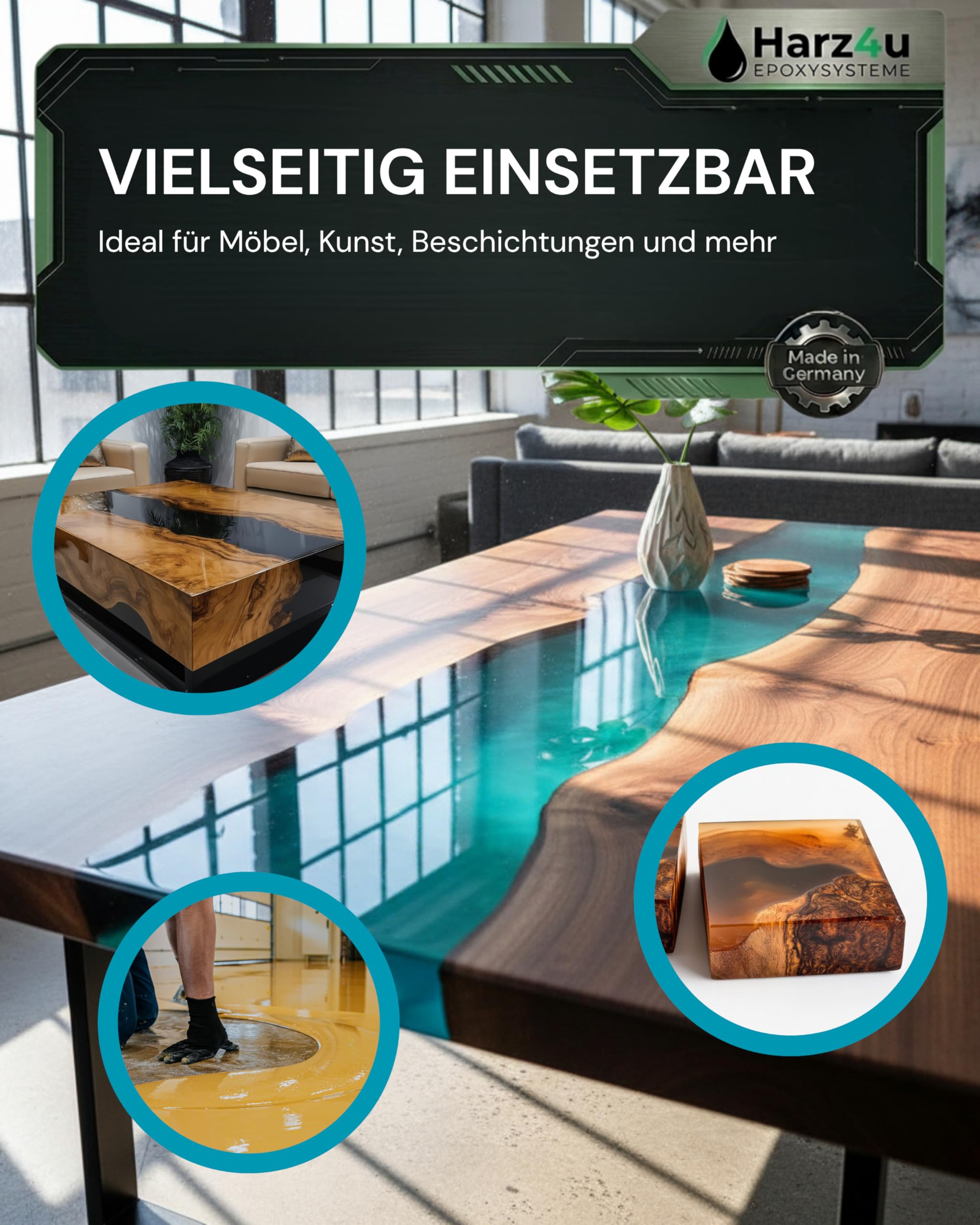 Fair MP-Chem Epoxidharz Set - 3kg Set – Transparentes Resin Gießharz mit Härter – Epoxy Resin für Holz, Kunstharz Gießen & Bastelprojekte