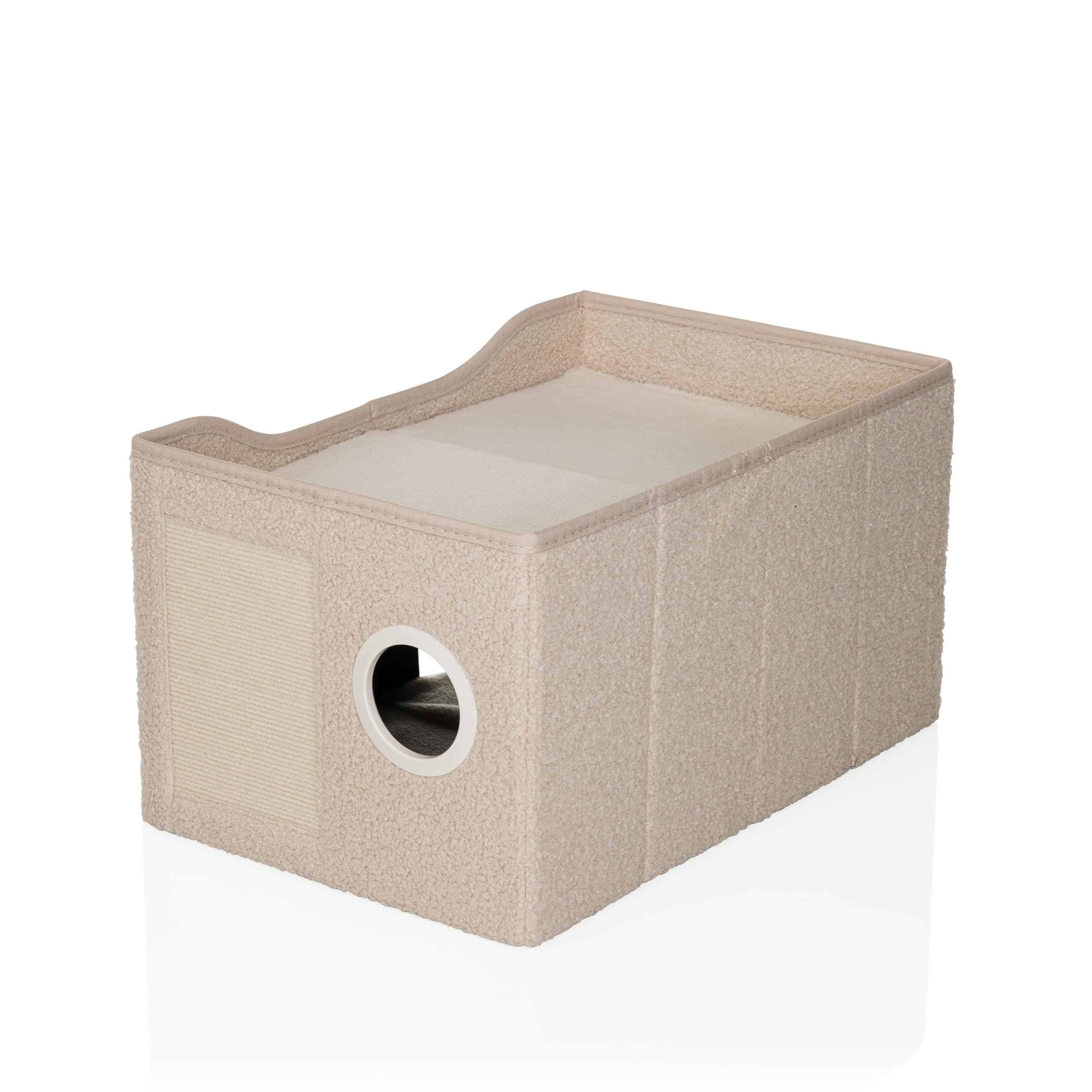 Pawy EB Niche pliable pour chat d'intérieur avec planche à gratter et balle de jeu, grande surface de couchage, beige, 62 x 41 x 33 cm