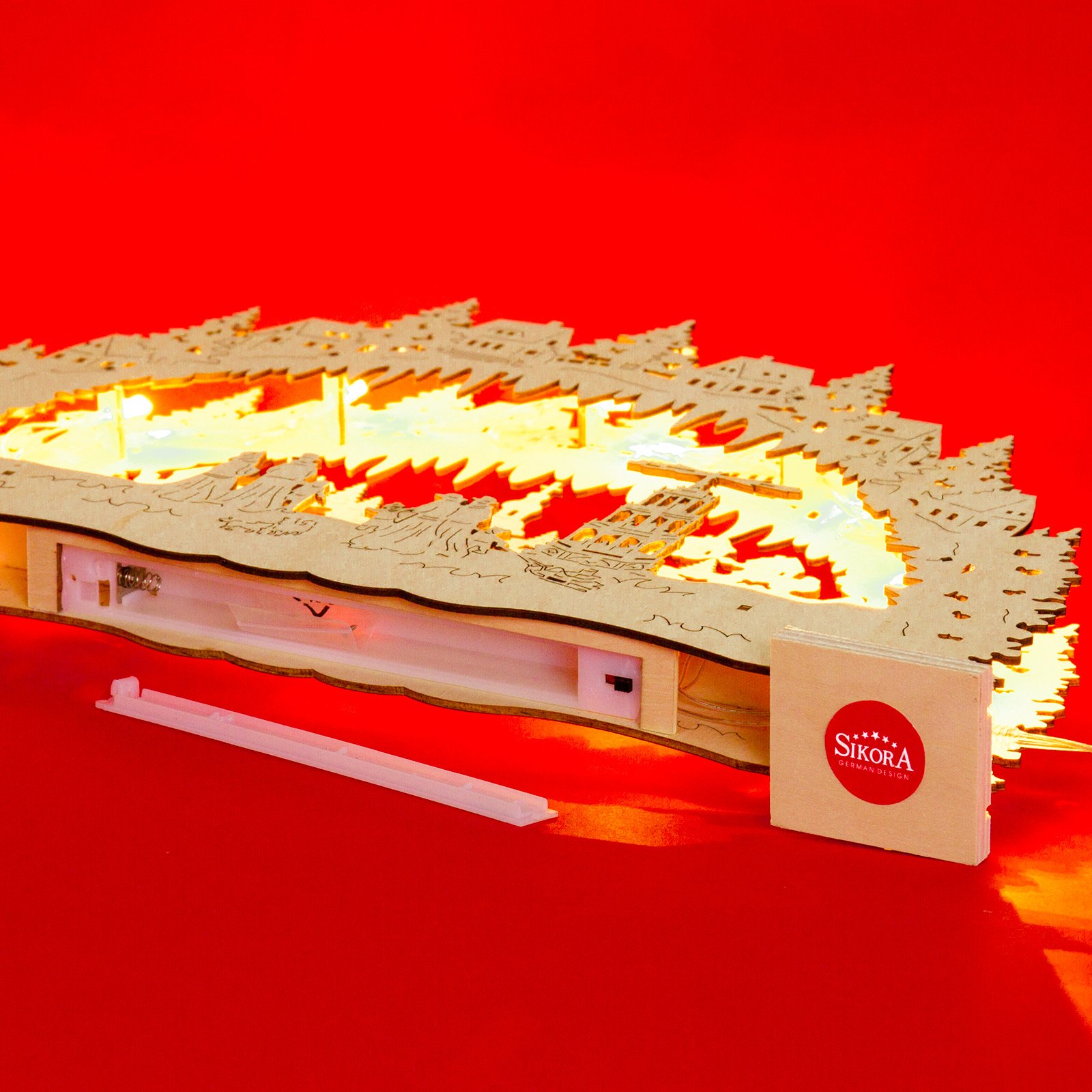 SIKORA LB48 beleuchteter LED Holz Schwibbogen Deko Lichterbogen Weihnachten Motiv Seiffener Weihnachtsmarkt inkl. Netzteil