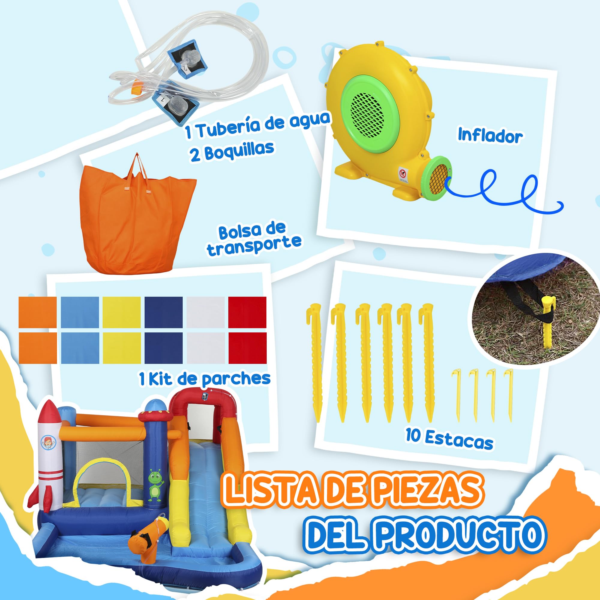 AIYAPLAY Castillo Hinchable con Soplador 5 en 1 Parque Acuático Hinchable para Niños con Tobogán Piscina de Chapoteo Escalada y Cañón de Agua para Exterior Interior 360x250x195 cm
