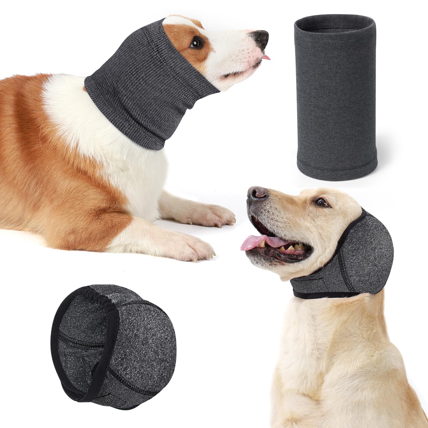 SlowTon 2 Packungen Hundeberuhigungs-Ohrenschützer und Hauben-Set - Upgrade Ultra Quiet Verstellbarer Ohrenschutz für Lärmschutz, Angstlinderung, atmungsaktive beruhigende Kopfumhüllung