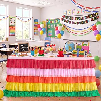 HB HBB MAGIC Rainbow Table Skirt Colorful Tutu Desk Skirt for Teacher Rectangle Table 6ft Birthday Uincorn Party Christmas Decoration