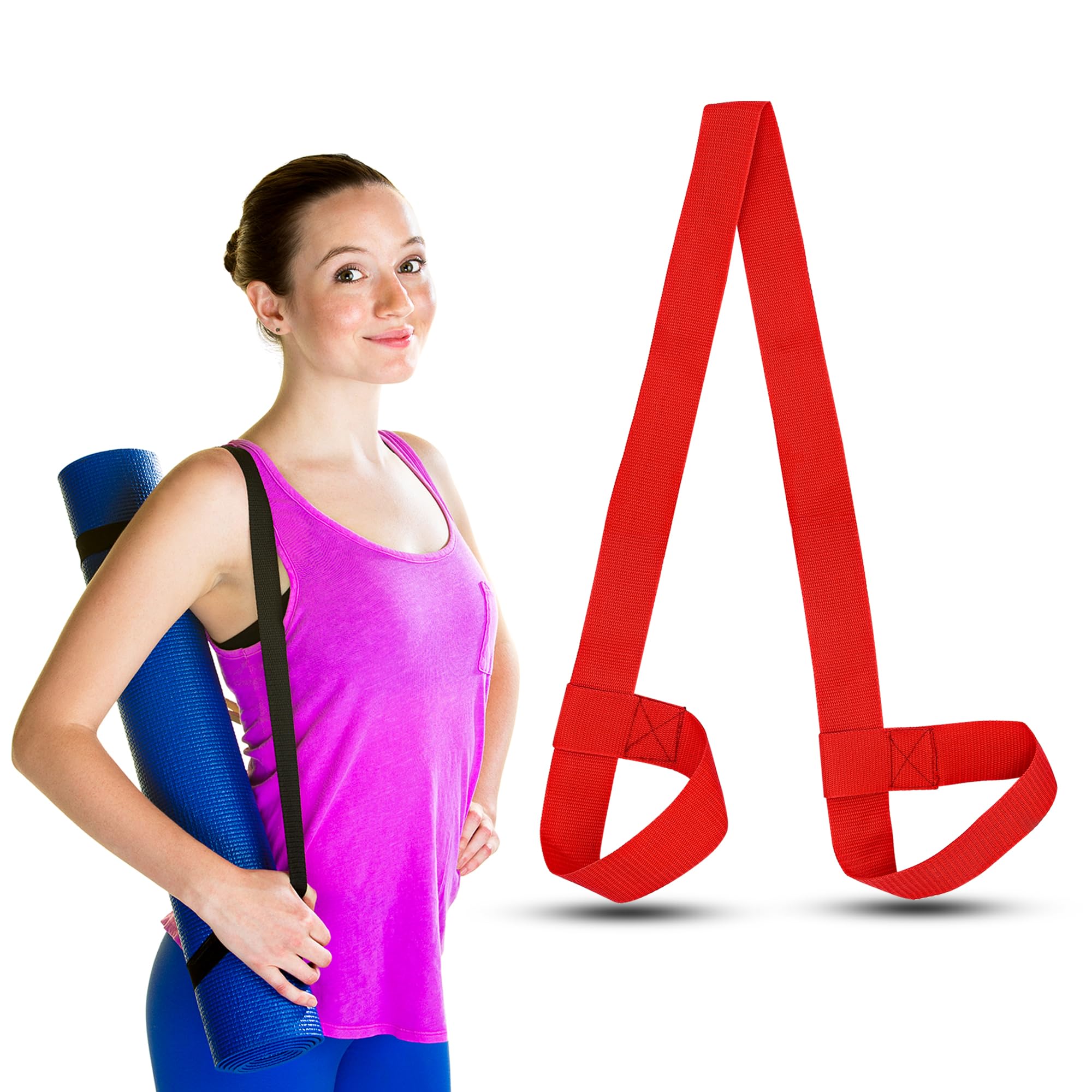 Yoga Mat Carry Strap Adjustable Loops Exercise Mat Holder Gym Mat Carrier Portable Shoulder Roll Carrying Sling Stretching Straps for all Mat Sizes (Red)