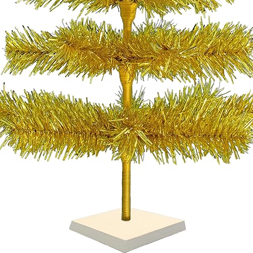 Miniatura 5 de Árbol de Navidad de mesa pequeña dorada de 24 pulgadas ramas de plumas artificiales clásicas de oropel para interiores y exteriores soporte de base