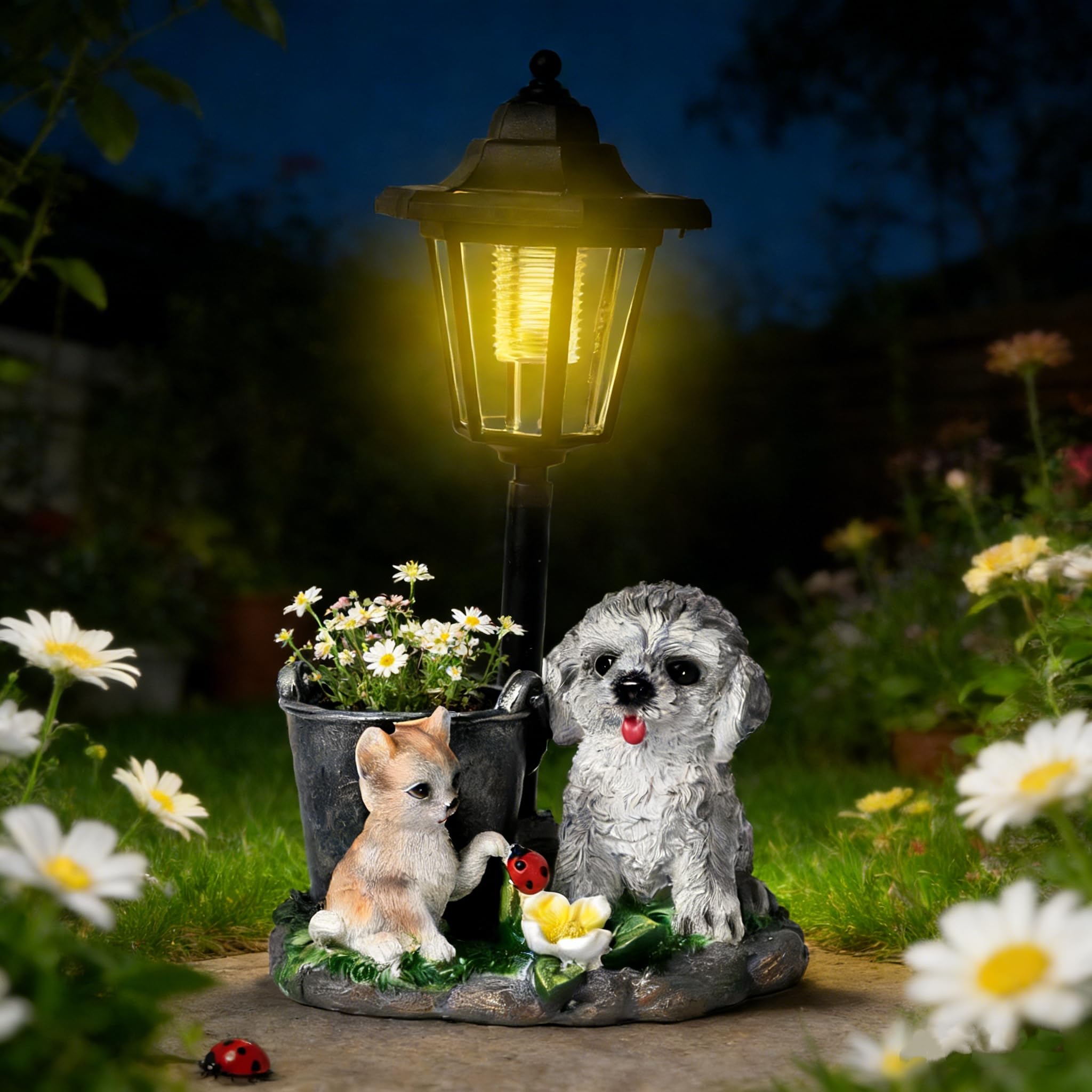 Garden Duck Statues with Solar Lantern Flowerpot Outdoor Decoration, Duck Figurines Yard Art Sculptures for Patio Lawn Backyard Porch Ornaments Unique Mother's day Birthday Gifts for Women Mom (A) — view 9