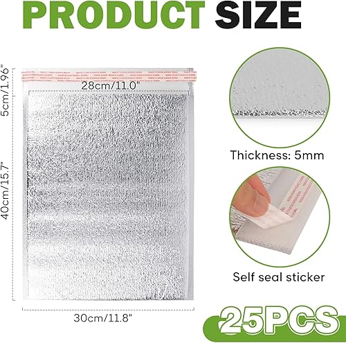 Miniatura 2 de 25 bolsas de embalaje de alimentos reutilizables con forro de aislamiento autosellante, térmicas, impermeables, para el almuerzo, 11.8 x 15.7