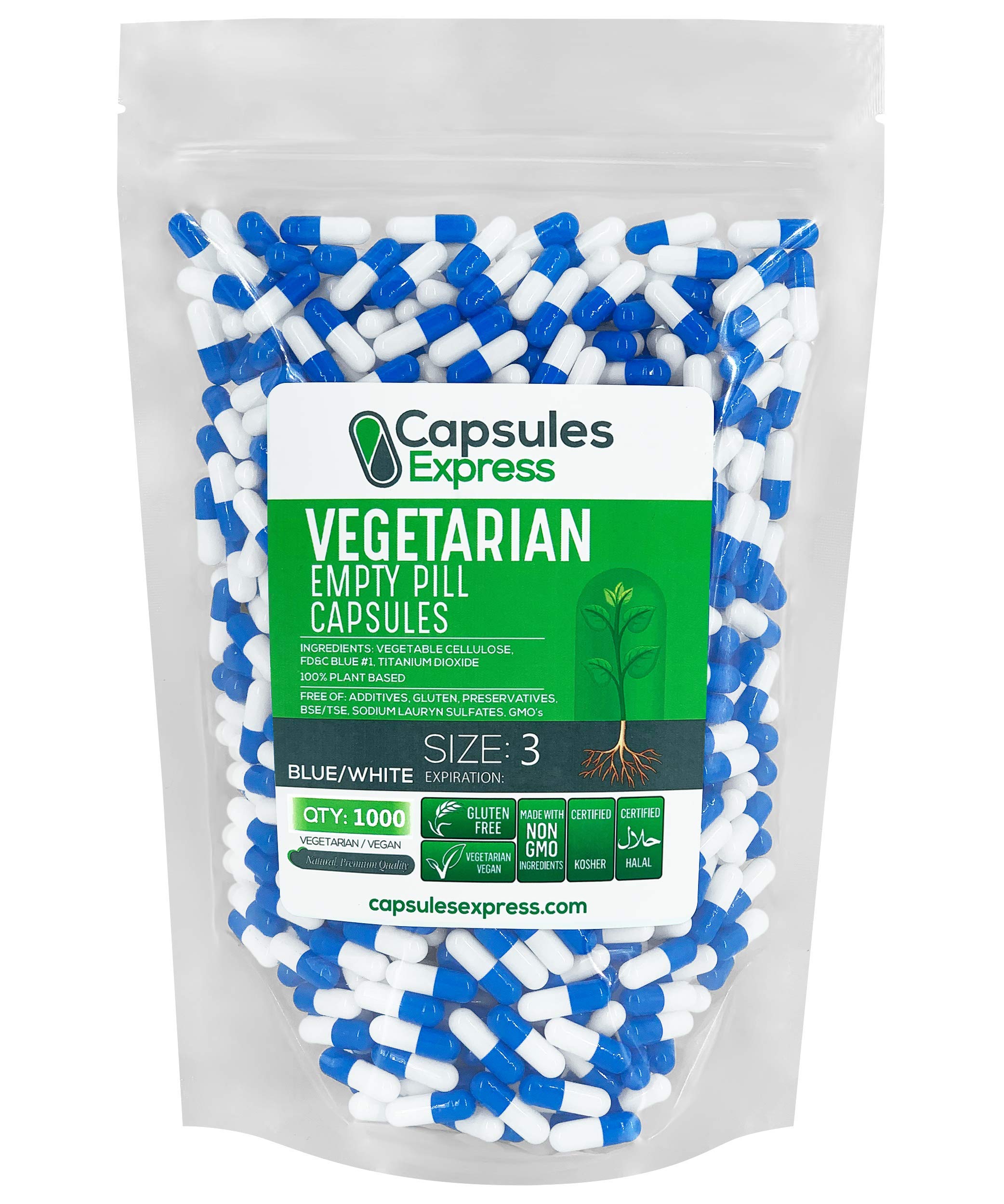 XPRS NutraSize 3 Empty Capsules - 1000 Count Vegan Capsules - Vegetarian Pills - DIY Vegetable Capsule Filling - Veggie Pill Caps (Blue/White)