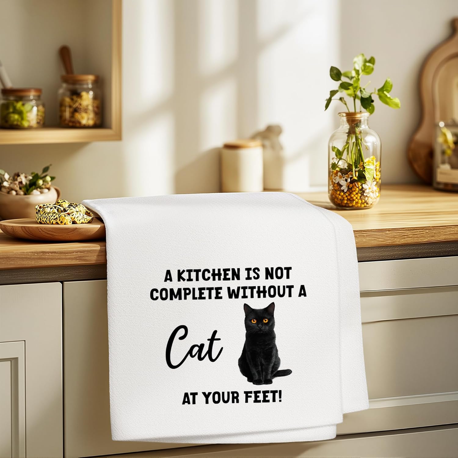 Funny Black Cat Kitchen Towels Gifts for Women Men, Black Cat Lover Dishcloths Tea Towels for Kitchen Bathroom Decor (16x24 inches) - Image 3