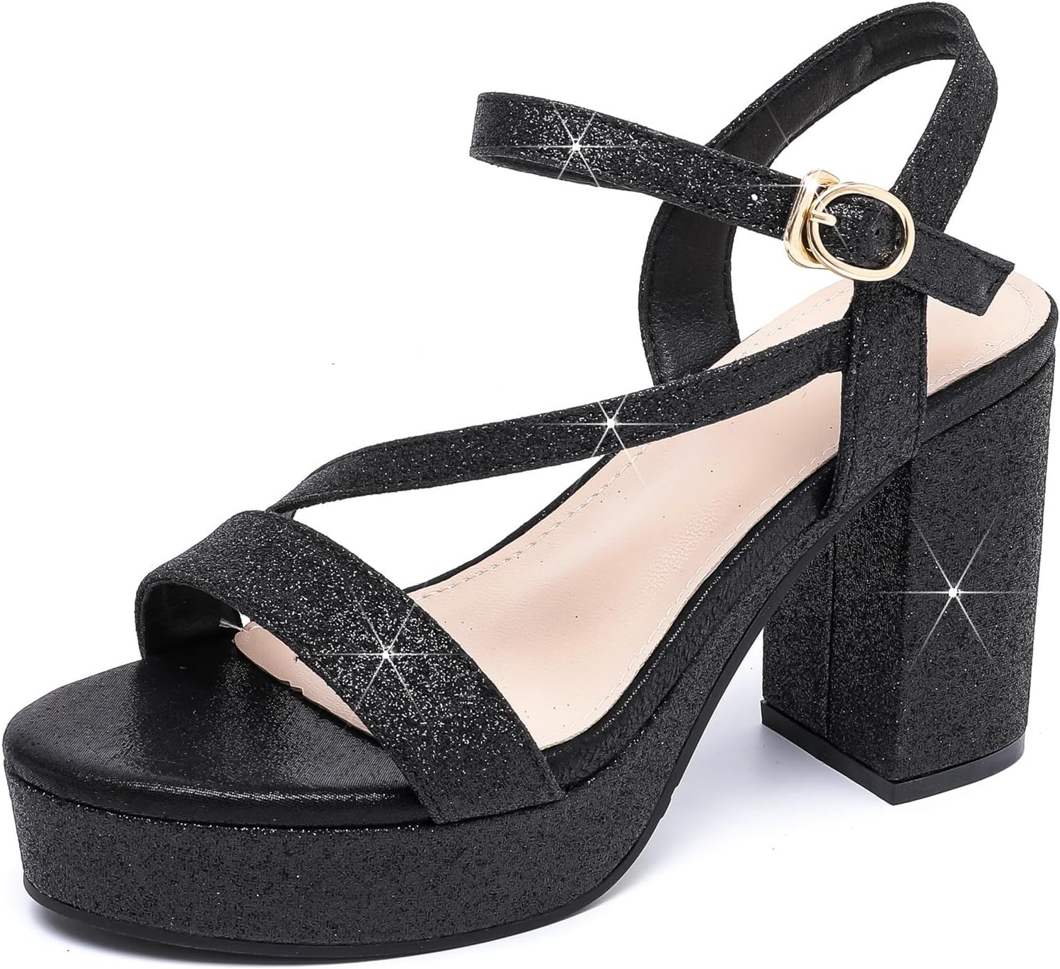 DADAWEN Platform Heels for Women High Block Chunky Open Toe Ankle Strap Heeled Sandals Wedding Party Evening Prom Dance Dress Pump Sandals Shoes