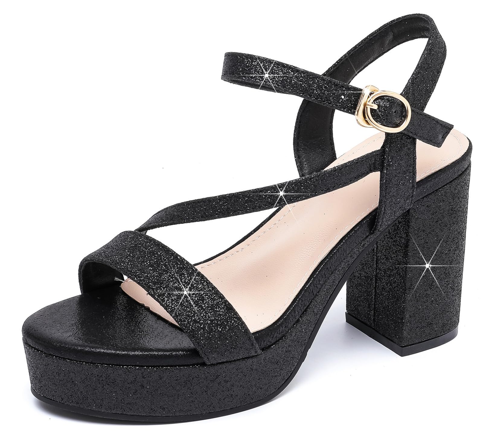 DADAWEN Platform Heels for Women High Block Chunky Open Toe Ankle Strap Heeled Sandals Wedding Party Evening Prom Dance Dress Pump Sandals Shoes