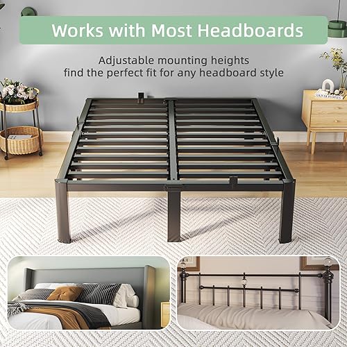 Miniatura 8 de Marco de cama tamaño Queen, base de cama de plataforma de metal resistente de 14 pulgadas, base de colchón de acero sin ruido, no necesita somier,