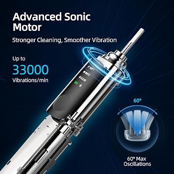 SYNHOPE 60° Oscillating Sonic Toothbrush - 33K RPM Power Clean, Unique 60° Swing Amplitude, 3 Brush Heads, IPX7 Waterproof - Teeth Whitening & Gum Health Boost (Black)