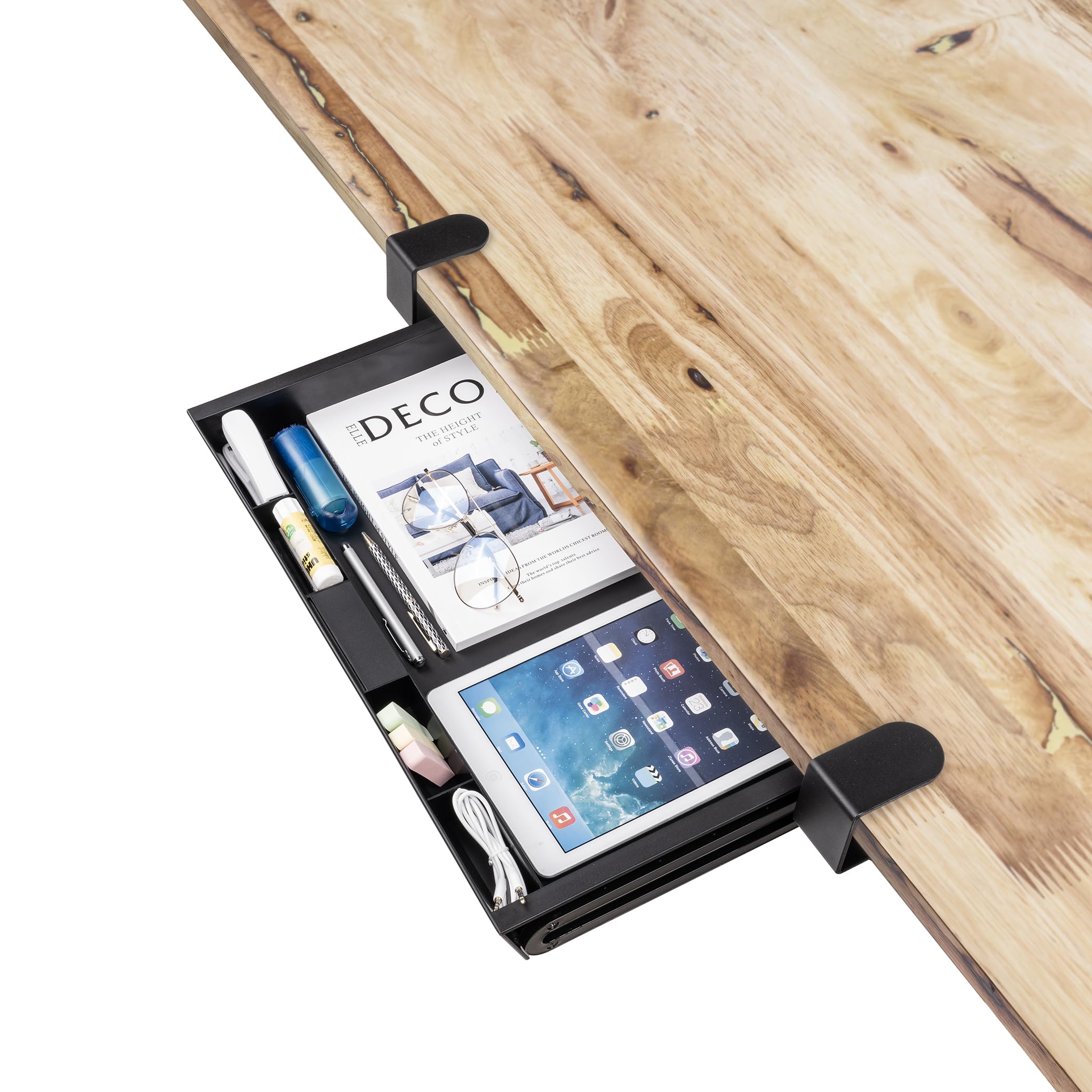 EHO Under Desk Slide Out Storage Drawer, Adjustable C-Clamp Tray, Pull-Out Drawer with Sturdy ABS Construction, Smooth Sliding Rail Design for Keyboard Mouse, Desk Extender Organizer 20"x11.8"