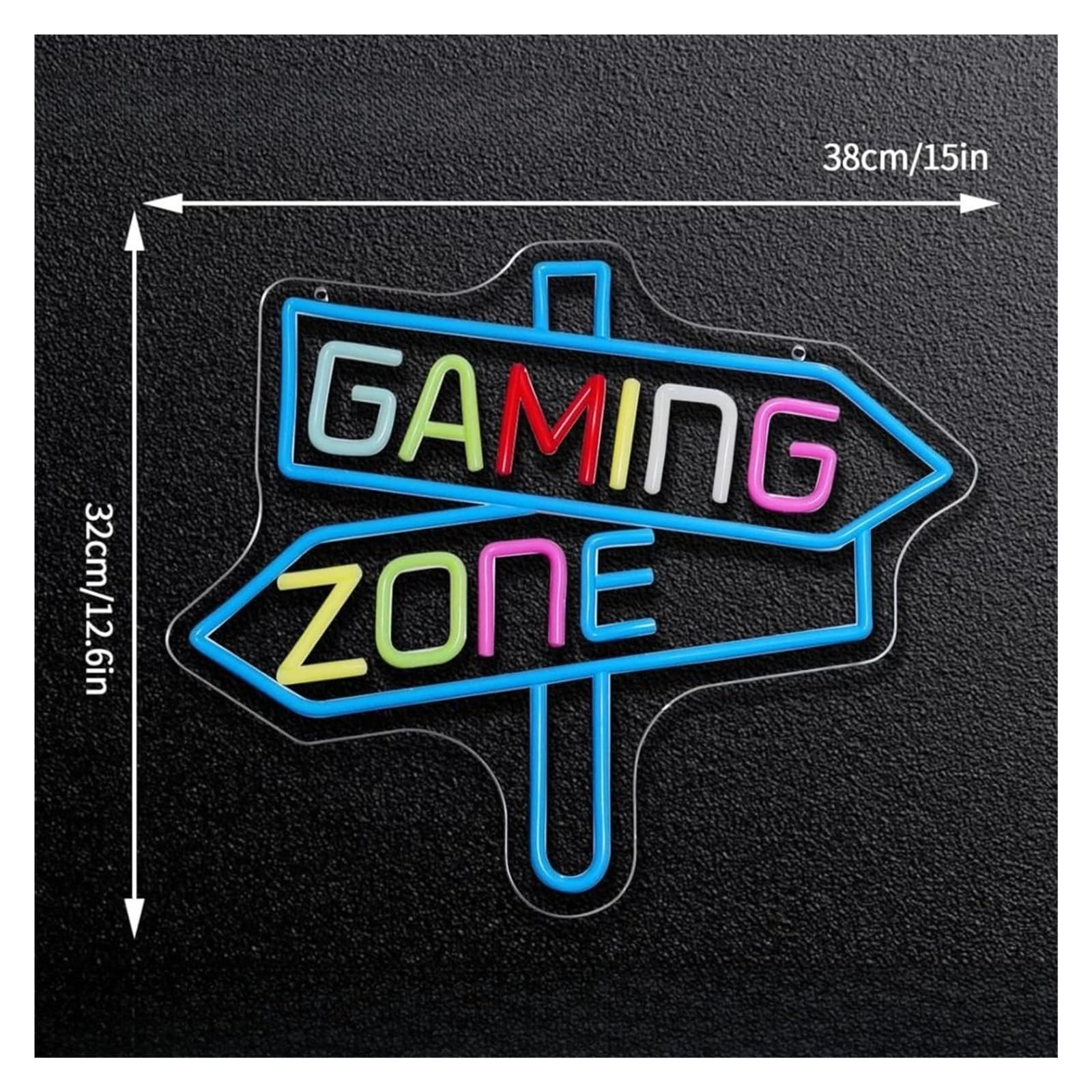 Décor Mural Lumière Enseigne Lumineuse LED Néon Gaming Zone Avec Flèche Et Intensité Variable, Idéale Pour Une Salle De Jeux, Un Bar Ou Une Soirée Entre Amis
