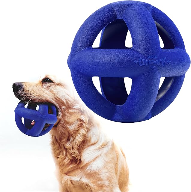 Tuff Pupper SuperChewy Tough Dog Cage Ball Toy, Strong Natural Rubber, Great Dog Fetch Toy, Chew Toy for Dogs, Ultra Durable Chew Toy for Aggressive Chewers, For Large Breeds