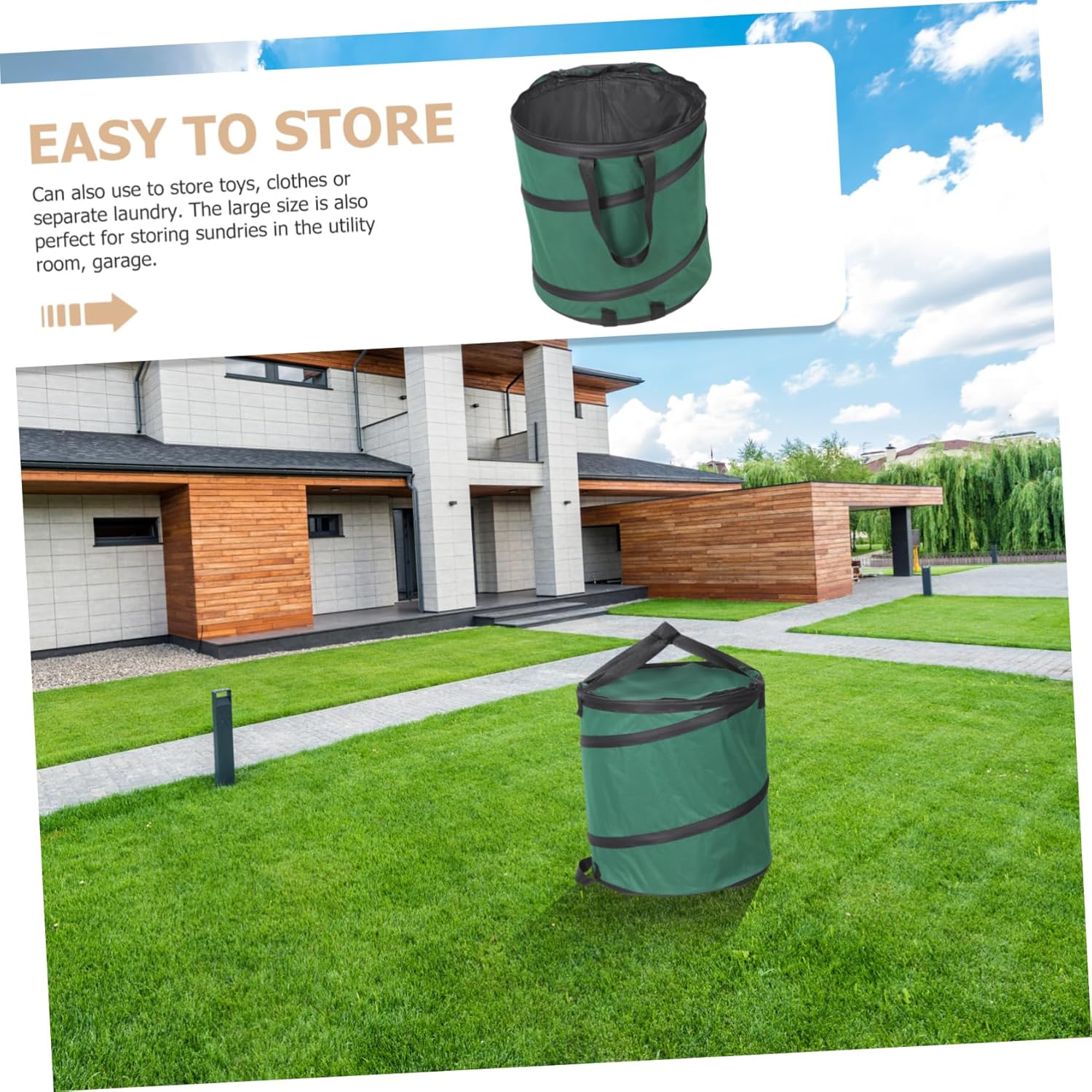 Collapsible Leaf Storage Bag with Handles Durable Oxford Waste Collector Lidded Gardening Pouch for Leaves Debris and Garden Refuse Green and Black