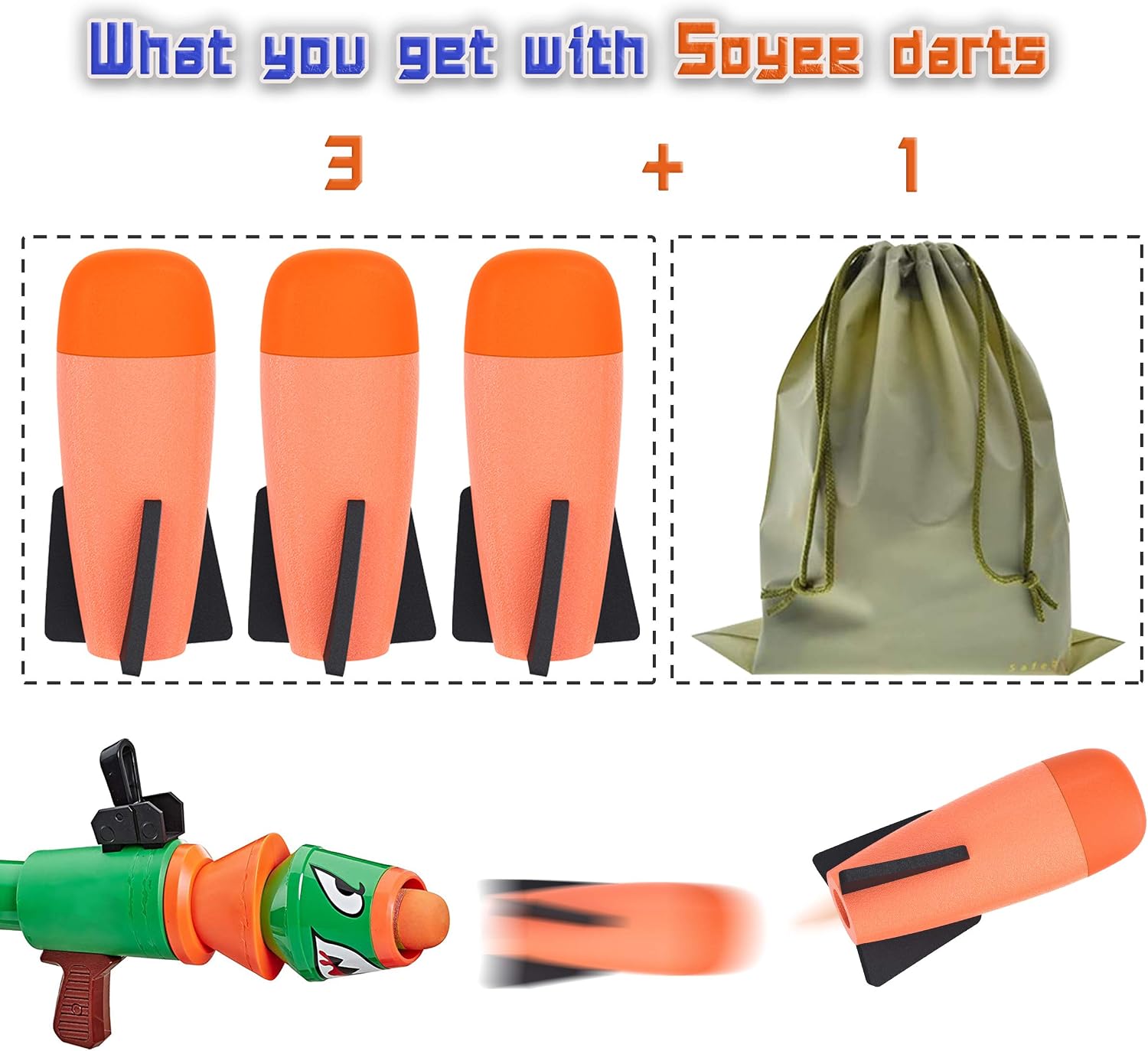 Coodoo Compatible Darts 3-Pack Mega Missile Refill Bullets for Blaster Guns Foam Rockets Toys for Party - with Storage Bag