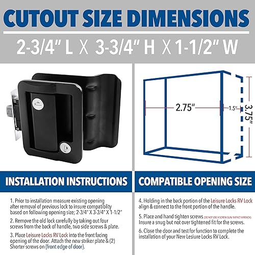 Miniatura 7 de Cerradura de puerta de entrada para remolque de viaje RV Cerrojo polar de paleta negra
