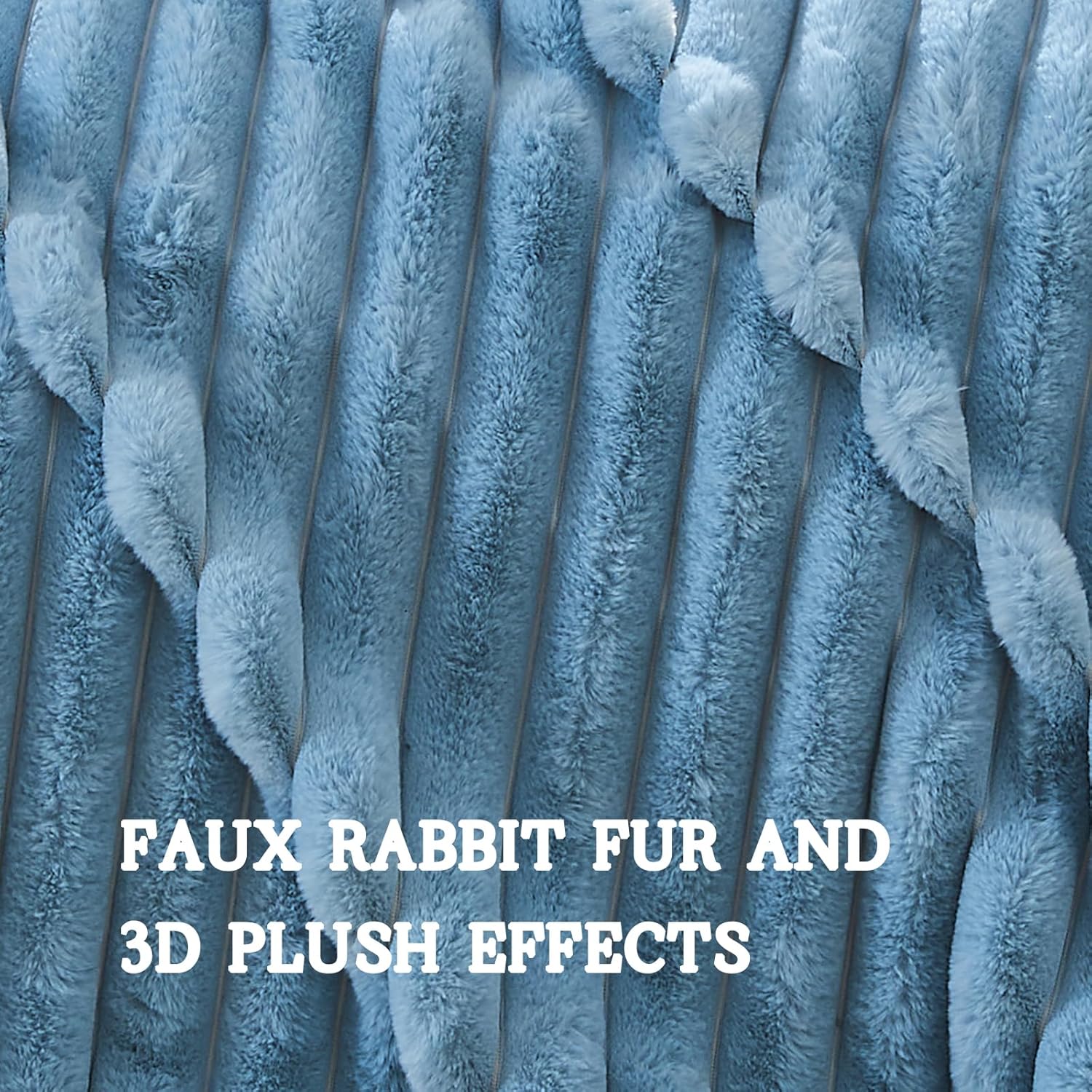 Lotus Karen Faux Fur Throw Blanket - Stripe Faux Rabbit Fur Blanket for Couch, Cozy Soft Fluffy Fuzzy Blanket, Warm Thick Furry Plush Shaggy Small Blankets for Women, Blue,50x60 Inches - Image 5