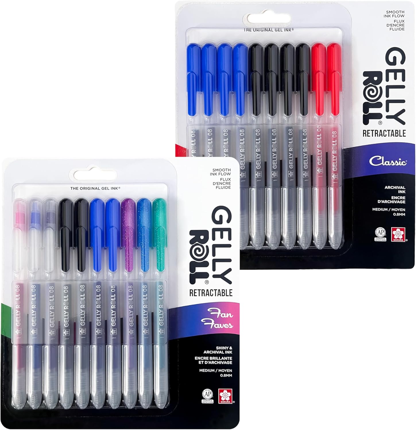 SAKURA Gelly Roll Retractable Gel Pens Colored - Sparkle Set - 10 pack & Sparkle Set, Medium Point Ink Pen for Journaling, Art, or Drawing - 10 Pack