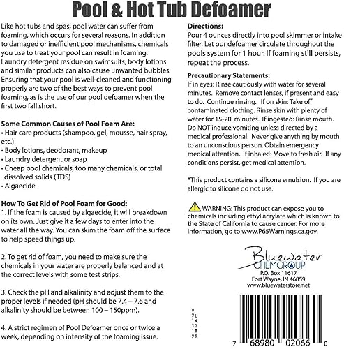 Miniatura 7 de Antiespumante para piscina y bañera de hidromasaje, 1 galón, elimina rápidamente la espuma en piscinas o jacuzzis.
