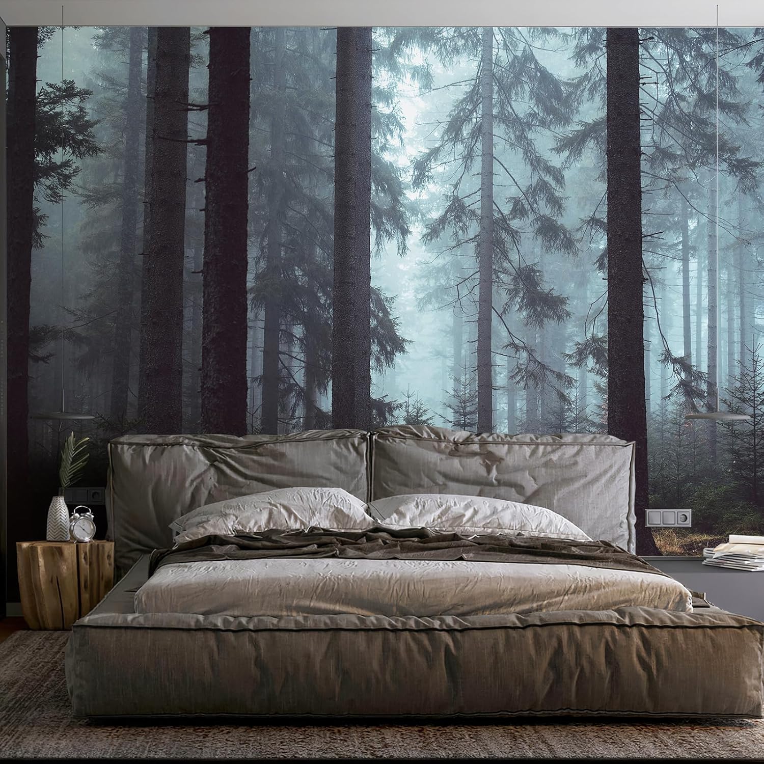 Zeeko Foggy Forest Wall Murals Peel and Stick 148" Wx 98" H Misty Woodland Tree Self Adhesive Renter Friendly Wallpaper for Bedroom Living Room