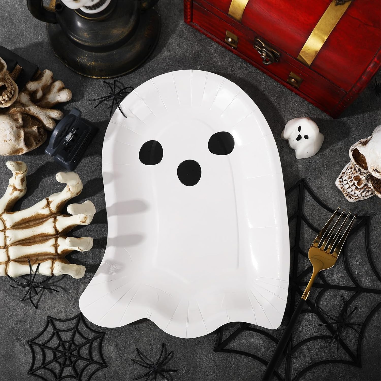 Whaline 80 Pcs Halloween Paper Plates Boo Ghost Disposable Dinner Plates Boho 4 Pastel Colors Tableware for Party Supplies Table Decor, 7.6 x 9.6 In
