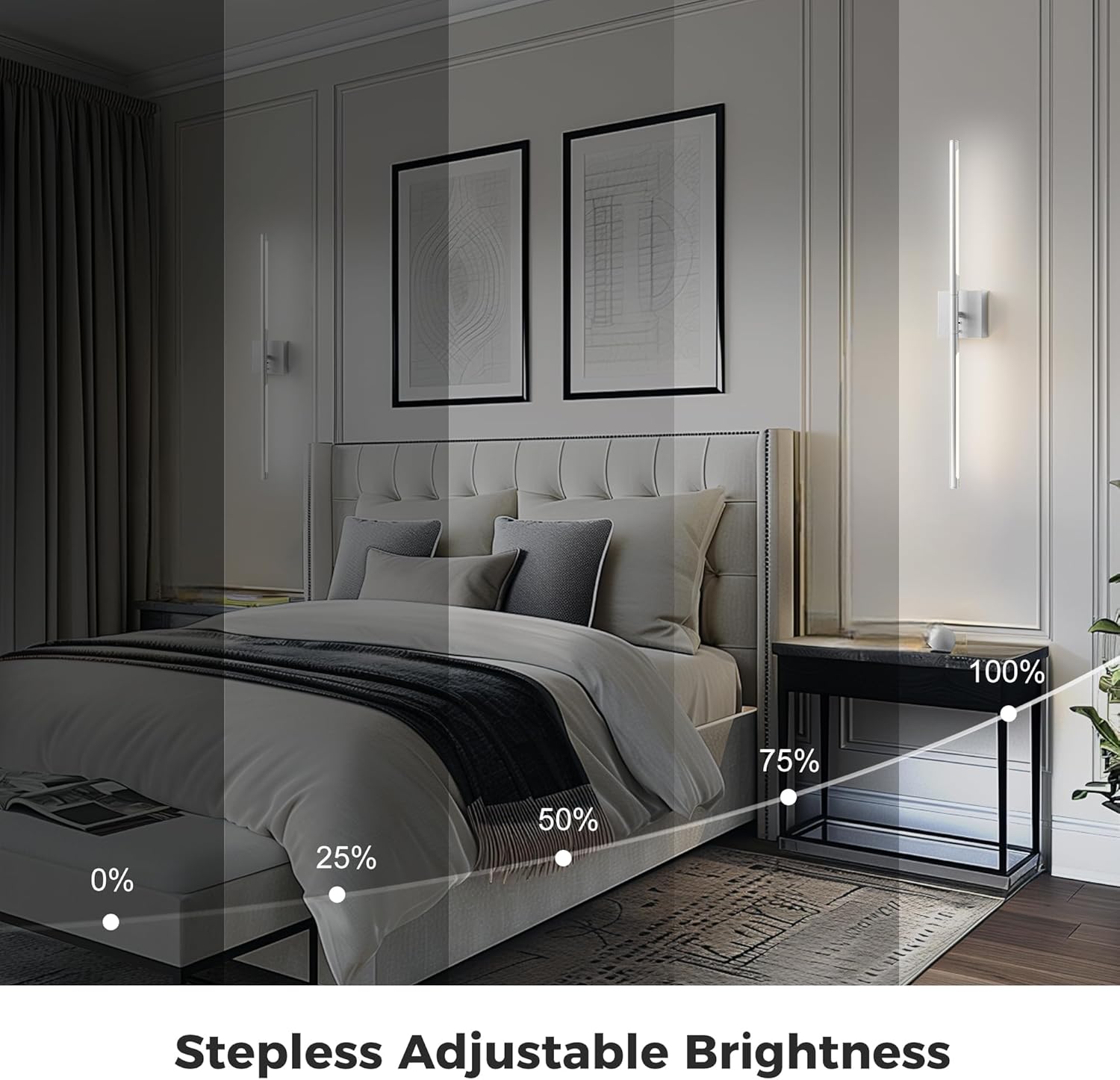 L LOHAS LED Battery Operated Wall Sconces Set of 2, Battery Wall Sconce 10000mAh, Nickel Rechargeable Sconces 6000K, 28.3 Inch Wireless Wall Lights, Sconce Wall Decor for Bedroom, Living Room