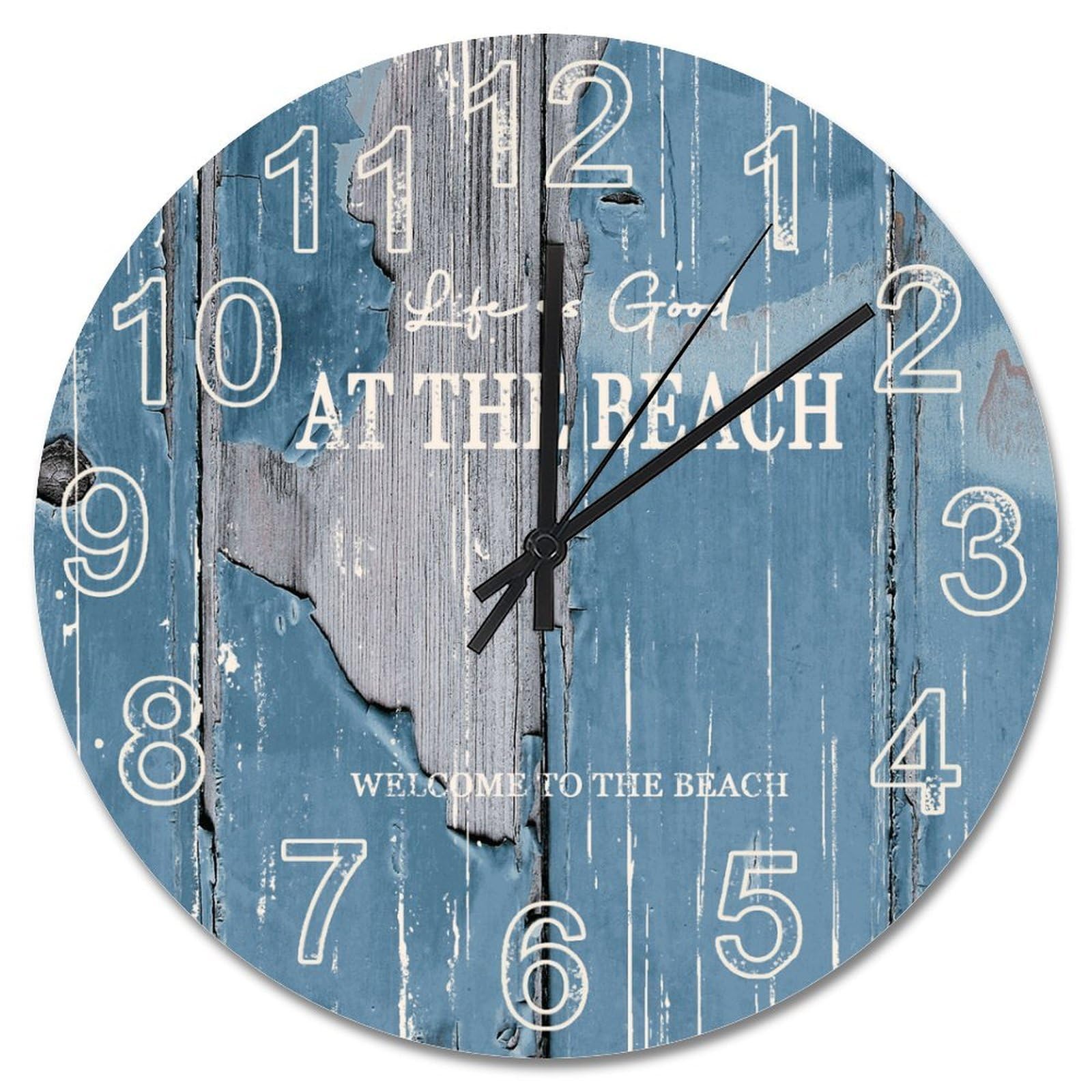 Horloge murale bleue en bois décoration murale cuisine et salon 38cm