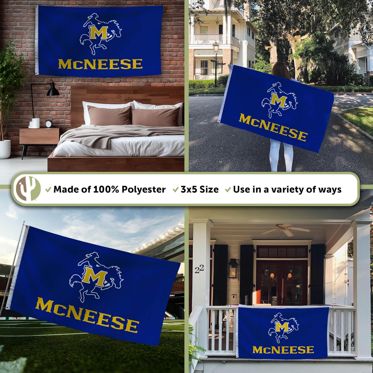 Desert Cactus McNeese State University MNSU Flag - 3 x 5 Feet Cowboys Banner, Indoor/Outdoor Durable Fabric, 100% Polyester Design (Style 1) - Image 3