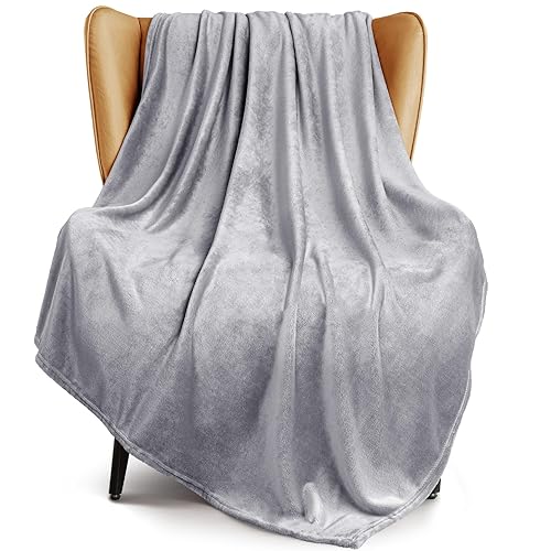 Exclusivo Mezcla Fleece Throw Blanket for Couch, Sofa, 300GSM Super Soft and Warm Blankets, Light Grey Throw All Season Use, Cozy, Plush, Lightweight, 50x60 Inches