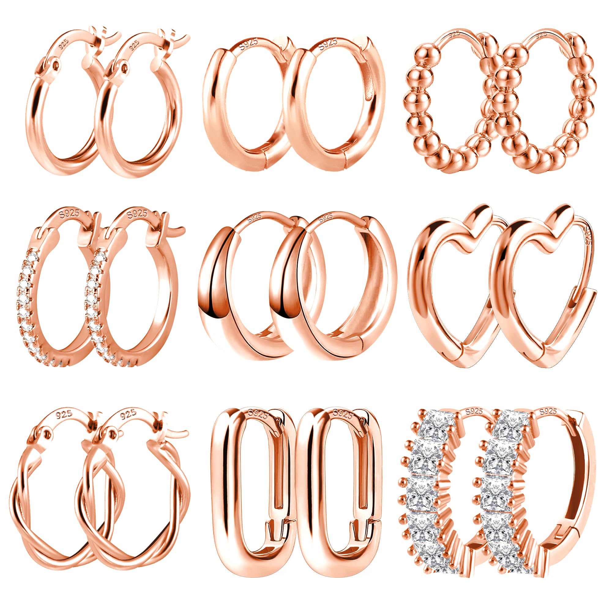 Orecchini A Cerchio Oro 14K Finrezio - 6 Paia Ipoallergeniche, Design Diversi, Per Donne E Ragazze - Foto 5