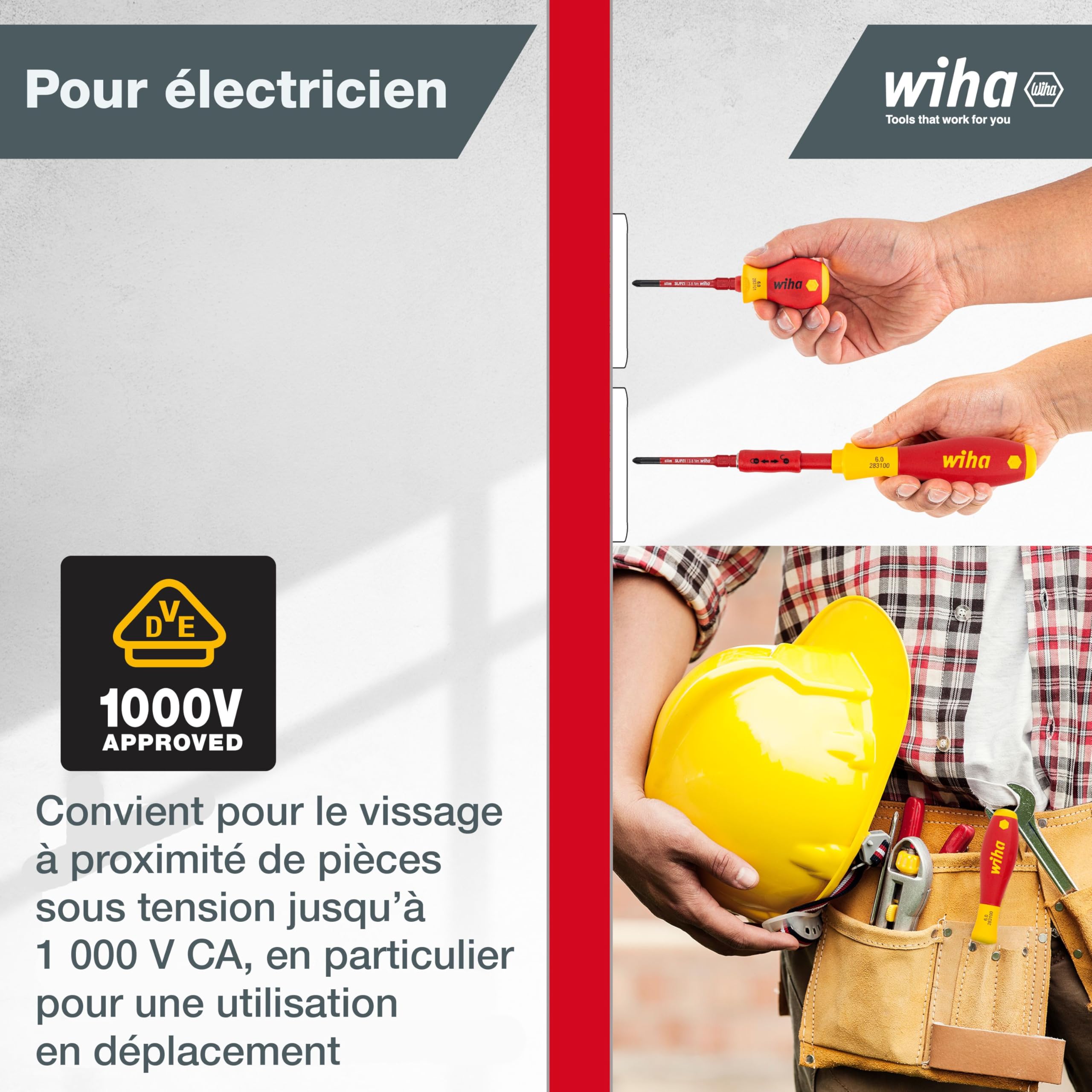 Wiha Jeu de tournevis et d'embouts slimVario isolés (41231) lot de 19 pcs avec trousse pliable | Fente ou plat cruciforme PH PlusMinus TORX six pans | (41231) Screwdriver handle I VDE stubby I VDE bits for electricians I slotted/Phillips/PlusMinus/TORX/he