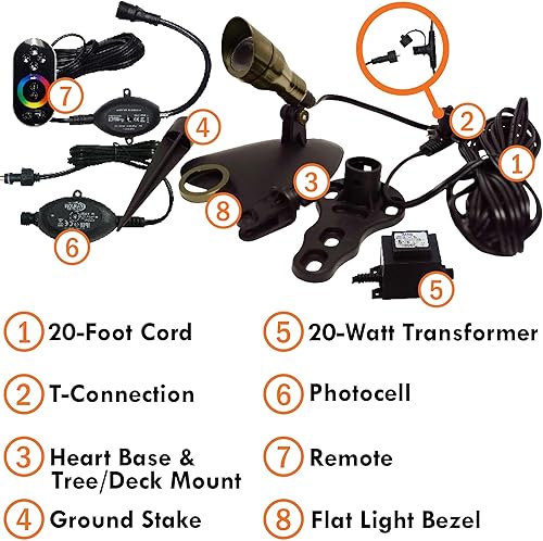 Miniatura 2 de 3WCCKIT - Kit de focos LED que cambian de color de latón de 3 vatios con transformador de 20 vatios y control remoto para iluminación de paisajes,