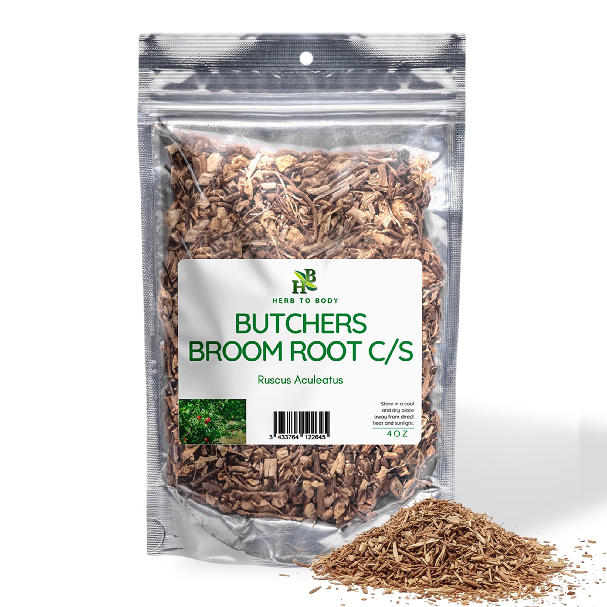 Herb To Body Butchers Broom Root C/S - 4oz, Wildcrafted Ruscus Aculeatus for Herbal Tea, Butchers Broom Tea, and Traditional Herbal Preparations