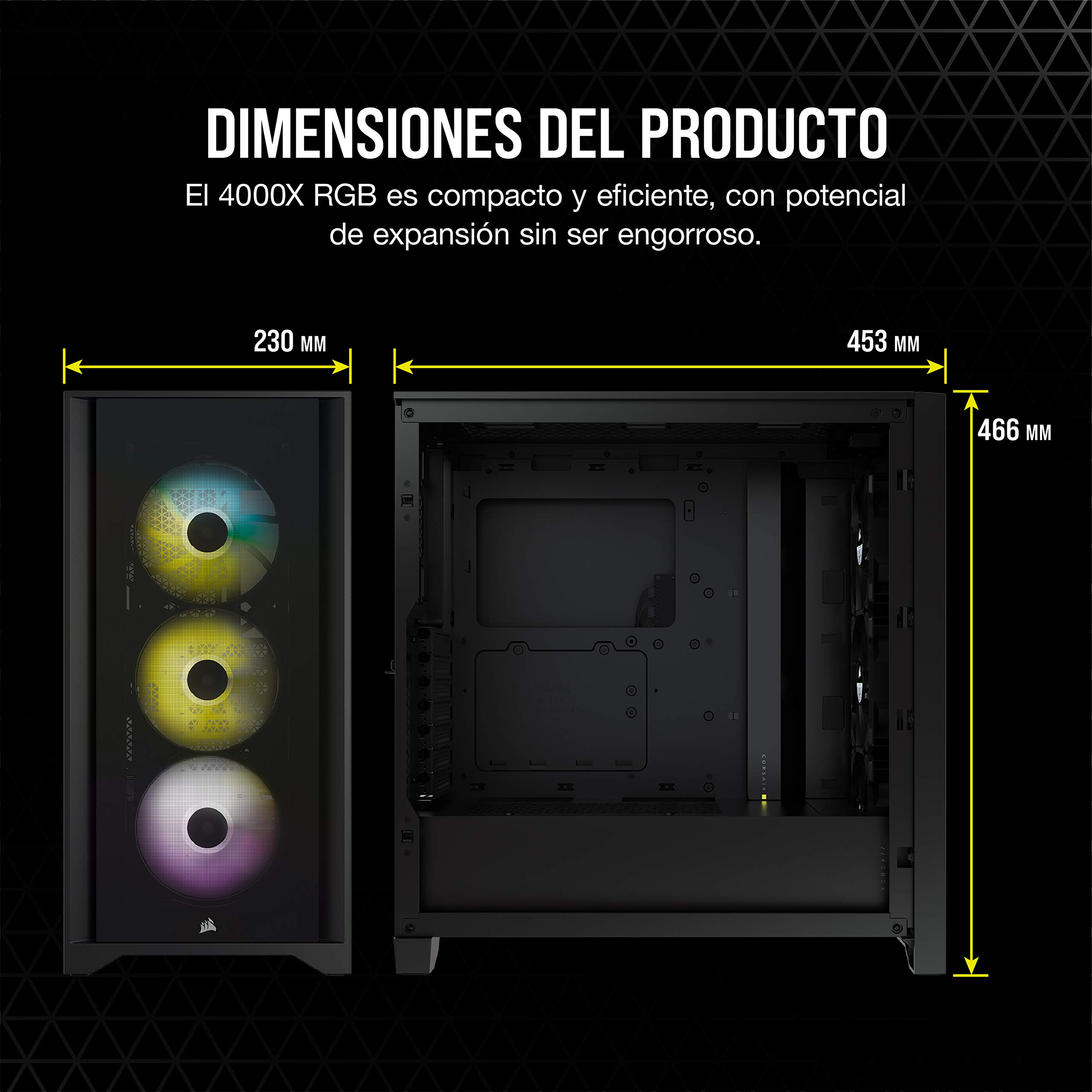 Corsair Caja Icue 4000X Rgb Tempered Glass Negra Cc-9011204-Ww, Negro, One Size