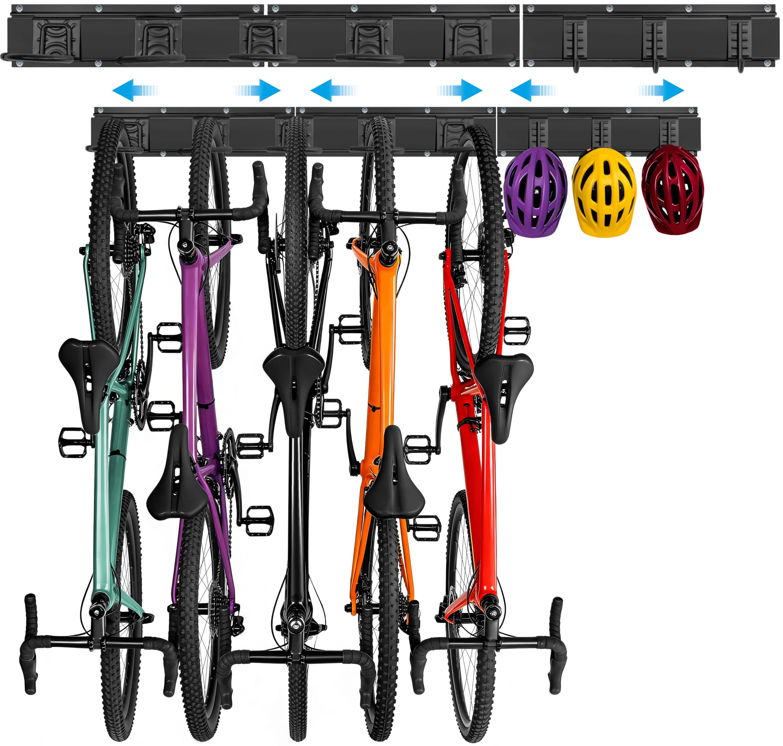 OUUTMEE Support Vélo Mural Vertical, Charge Max 150+ kg,5 Vélos + 3 Casques | Porte Vélo Mural Vertical en Acier au Carbone, Support Mural de Rangement de Vélos pour Garage,Fer Solide Antirouille