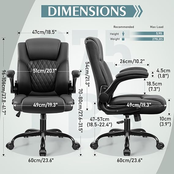 Leather Office Chair, PU Home Computer Desk Chairs with Ergonomic Back Support, 360Swivel Free,Small Gmaing Chair with Wheels and Adjustable Armrests, for Short People Use, Black