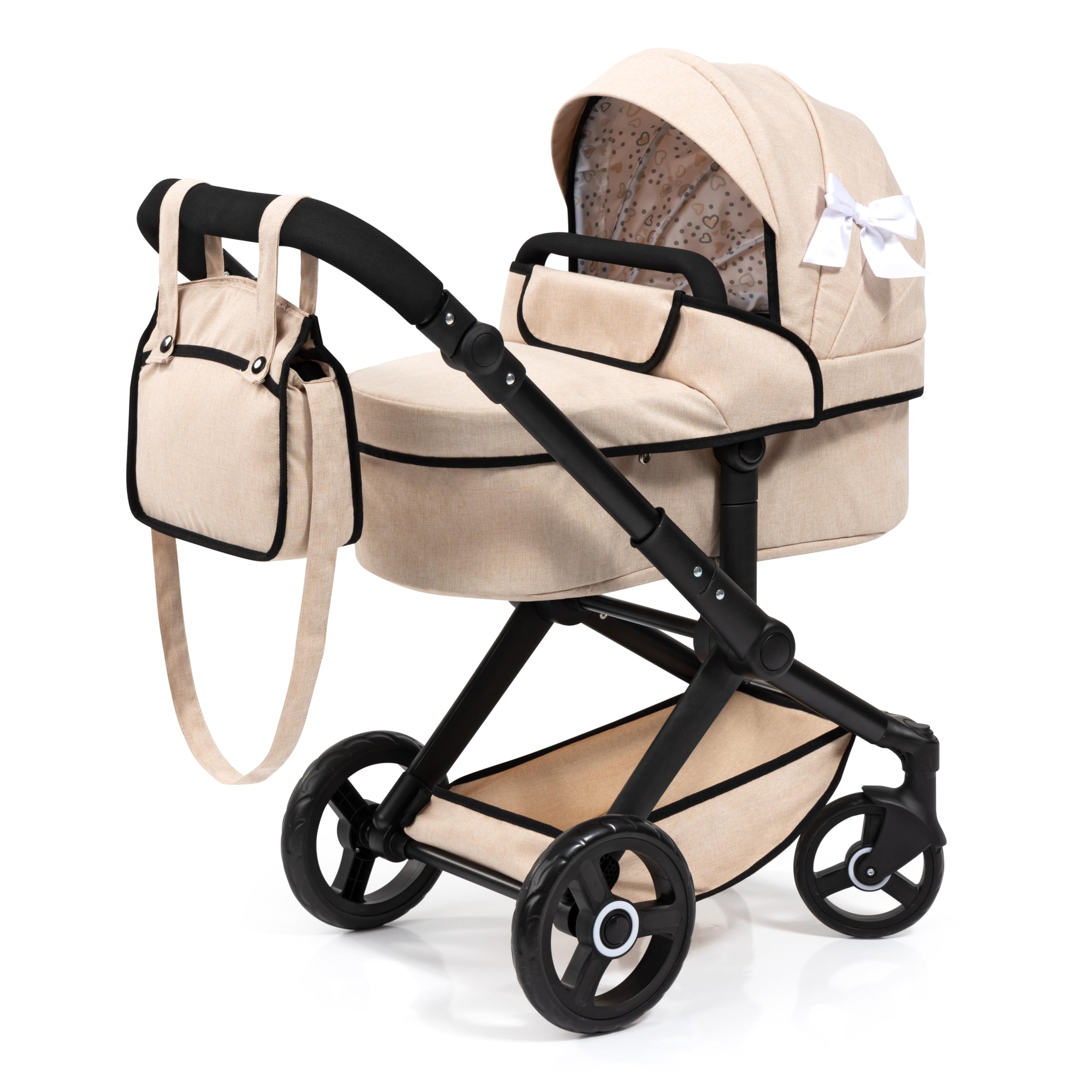 Bayer Design 17075AA Puppenwagen Xeo mit Tasche, höhenverstellbarer Griff, Schwenkschieber, wandelbar als Puppenjogger, bewegliche Vorderräder, integrierter Korb, Beige