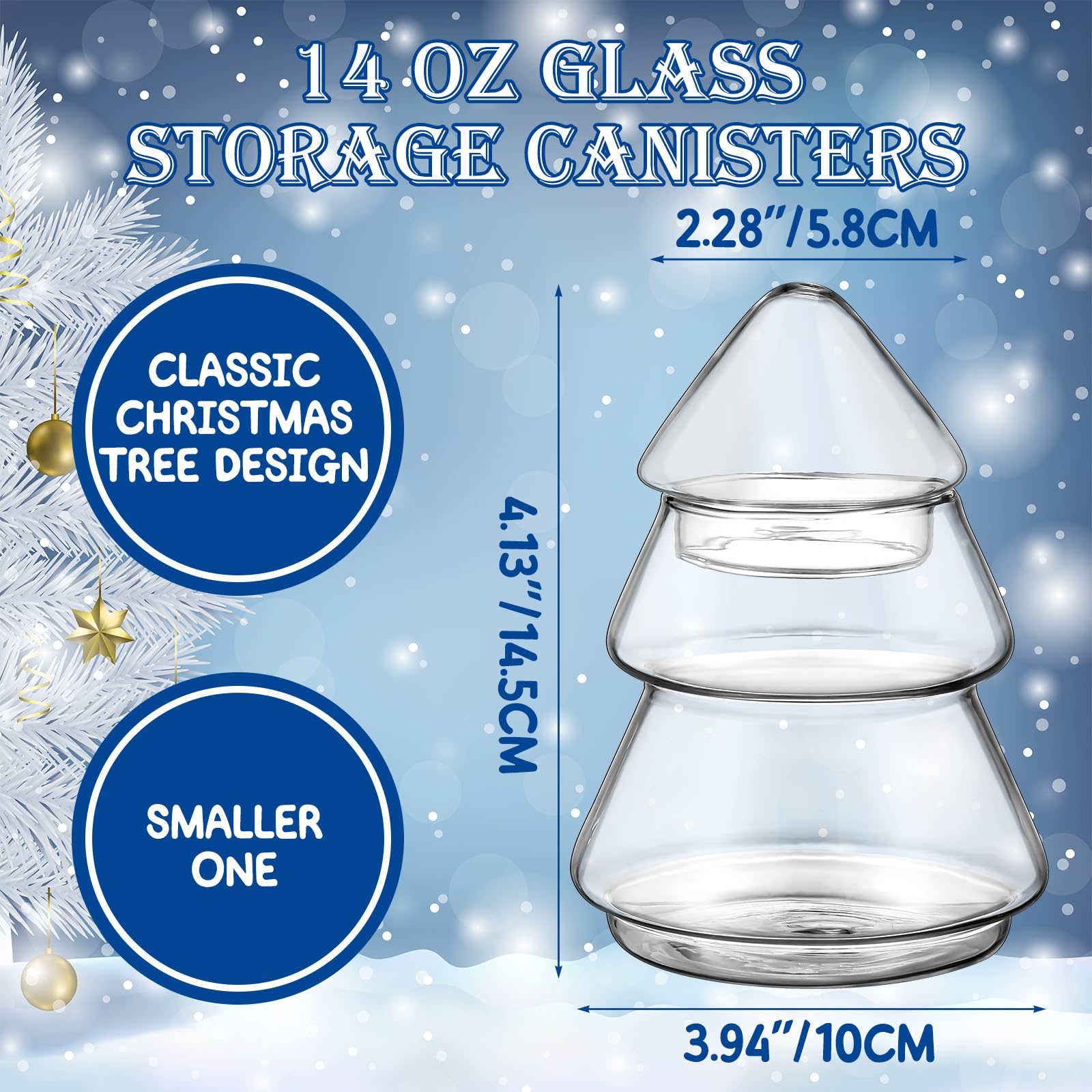 Sliner Christmas Tree Candy Jars Glass Cookie Jars with Lids Lovely Christmas Tree Jar Bowl Food Storage Container for Xmas Festival Holiday Party Gift Table Decoration (Clear,5.71 x 3.94 Inch)