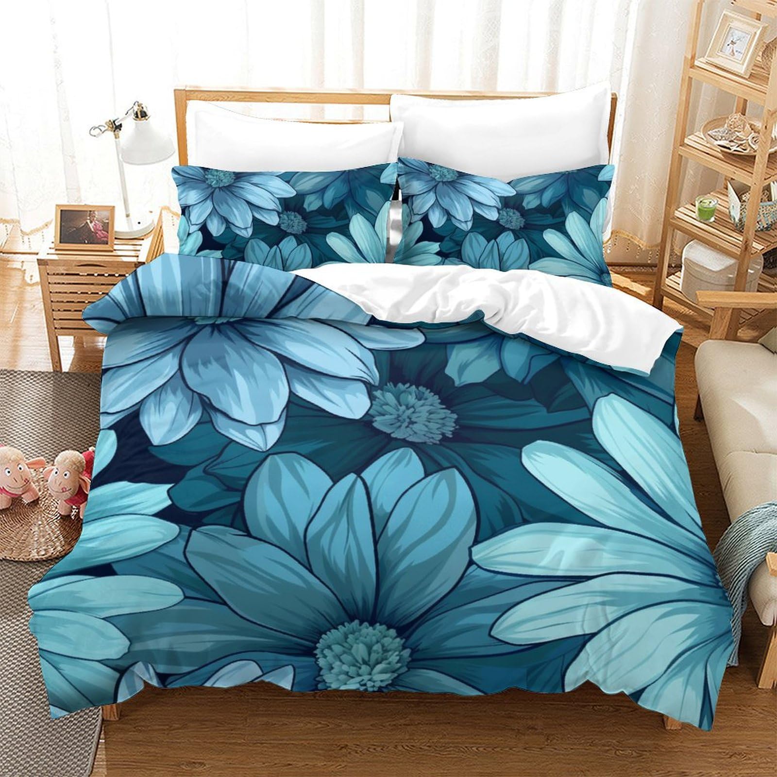 Ensemble de literie chrysanthème 3D housse de couette microfibre respirante 200x200cm