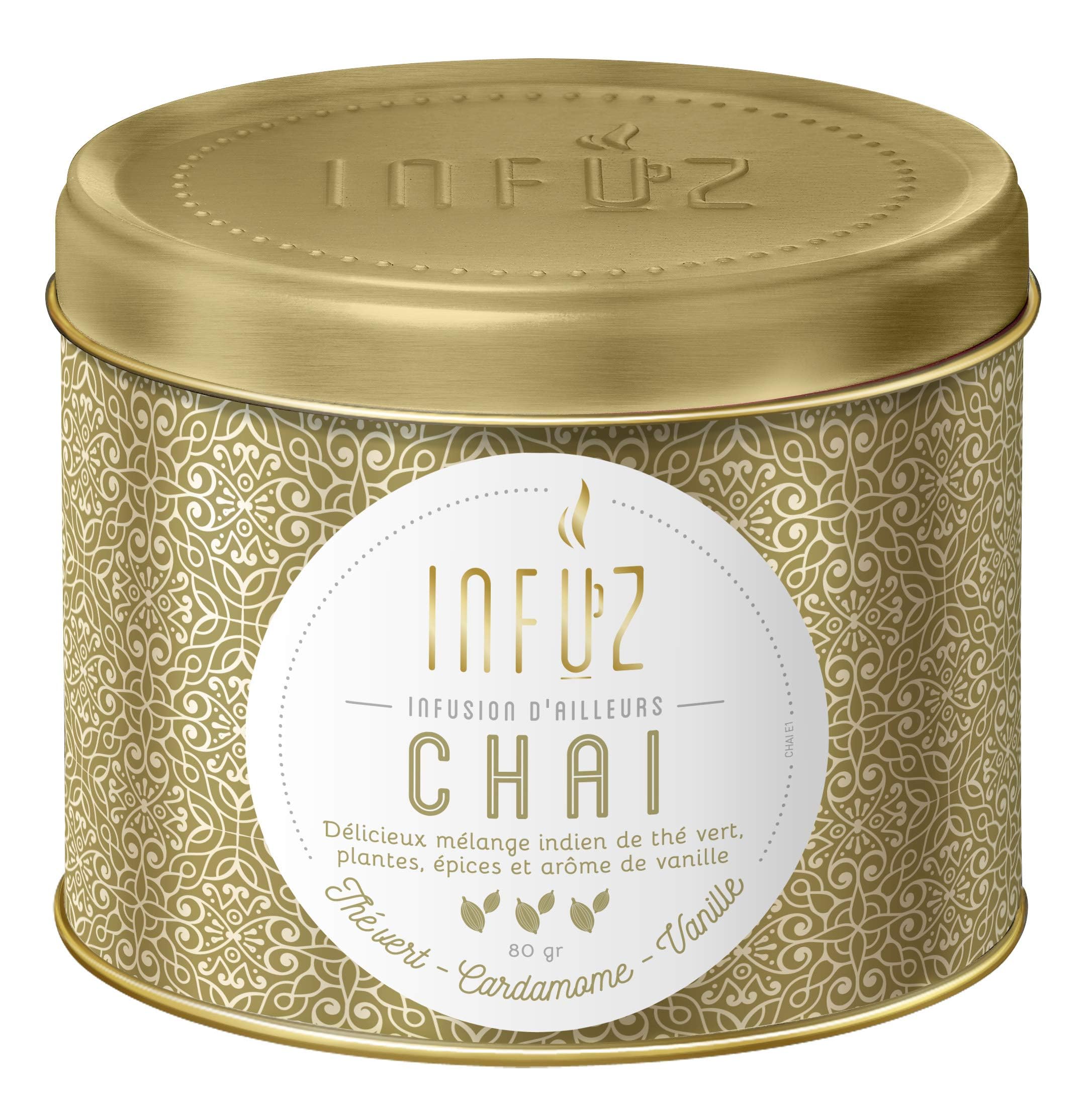 Infuz – Chai – Thé en vrac – Voyage en terres indiennes – Thé vert, cardamome & vanille – 80g